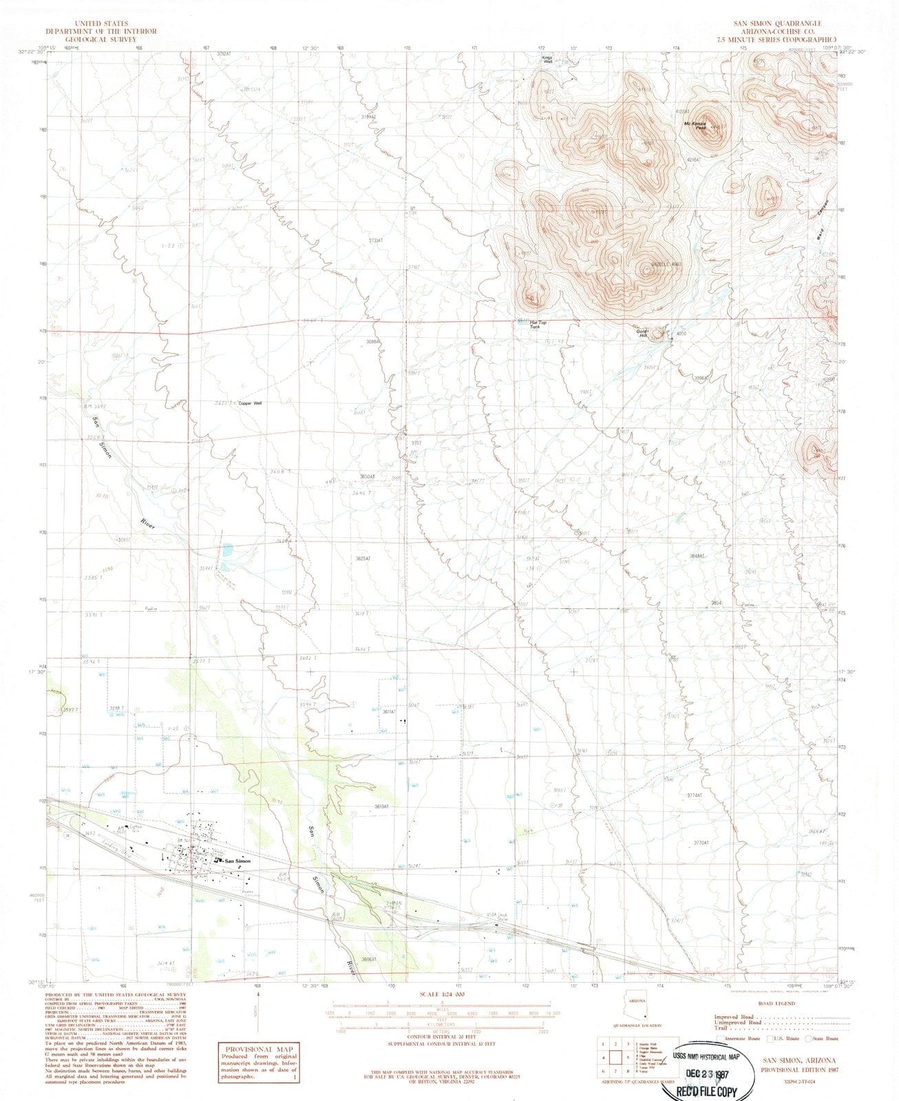 1987 San Simon, AZ - Arizona - USGS Topographic Map