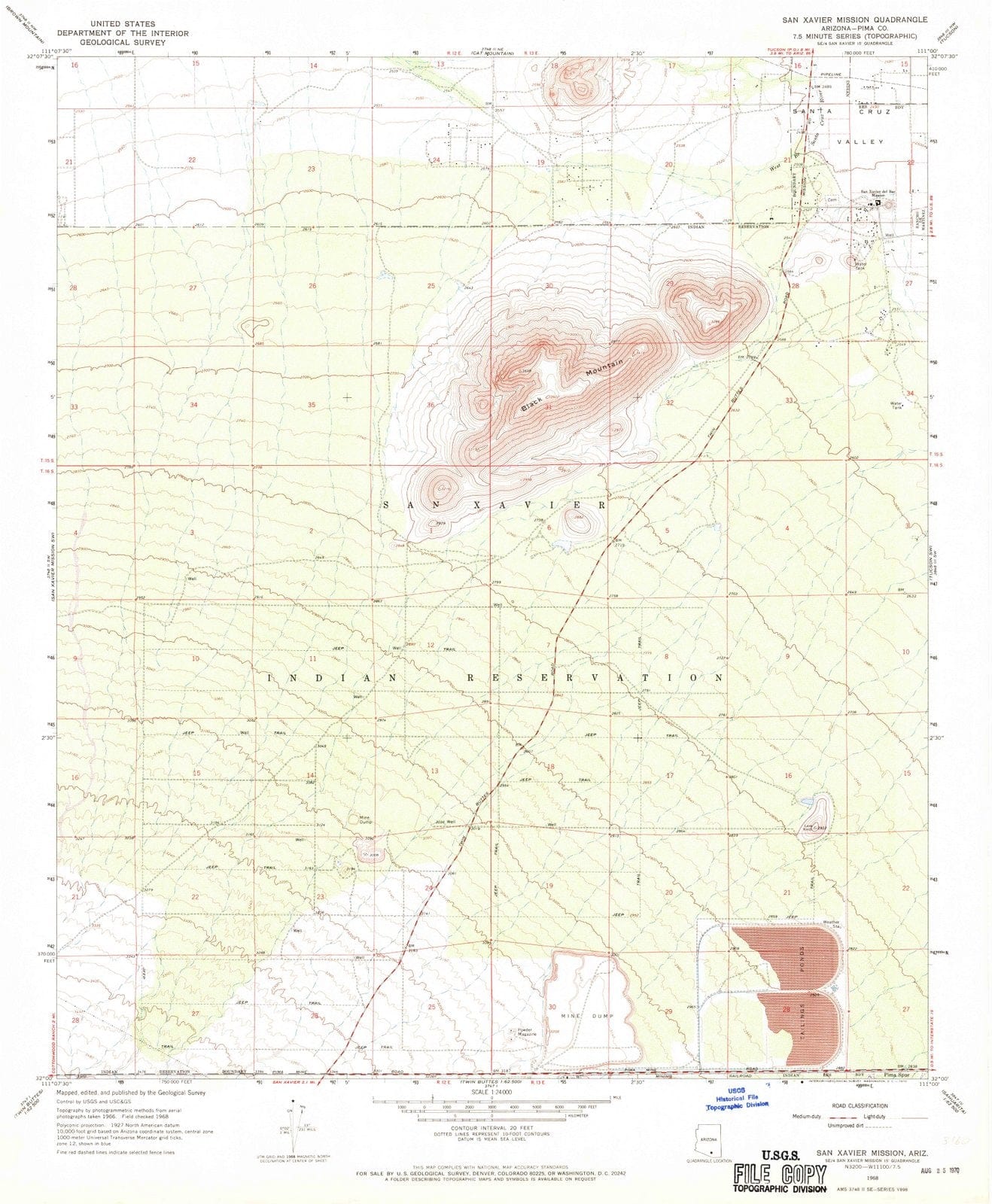 1968 San Xavier Mission, AZ - Arizona - USGS Topographic Map v2