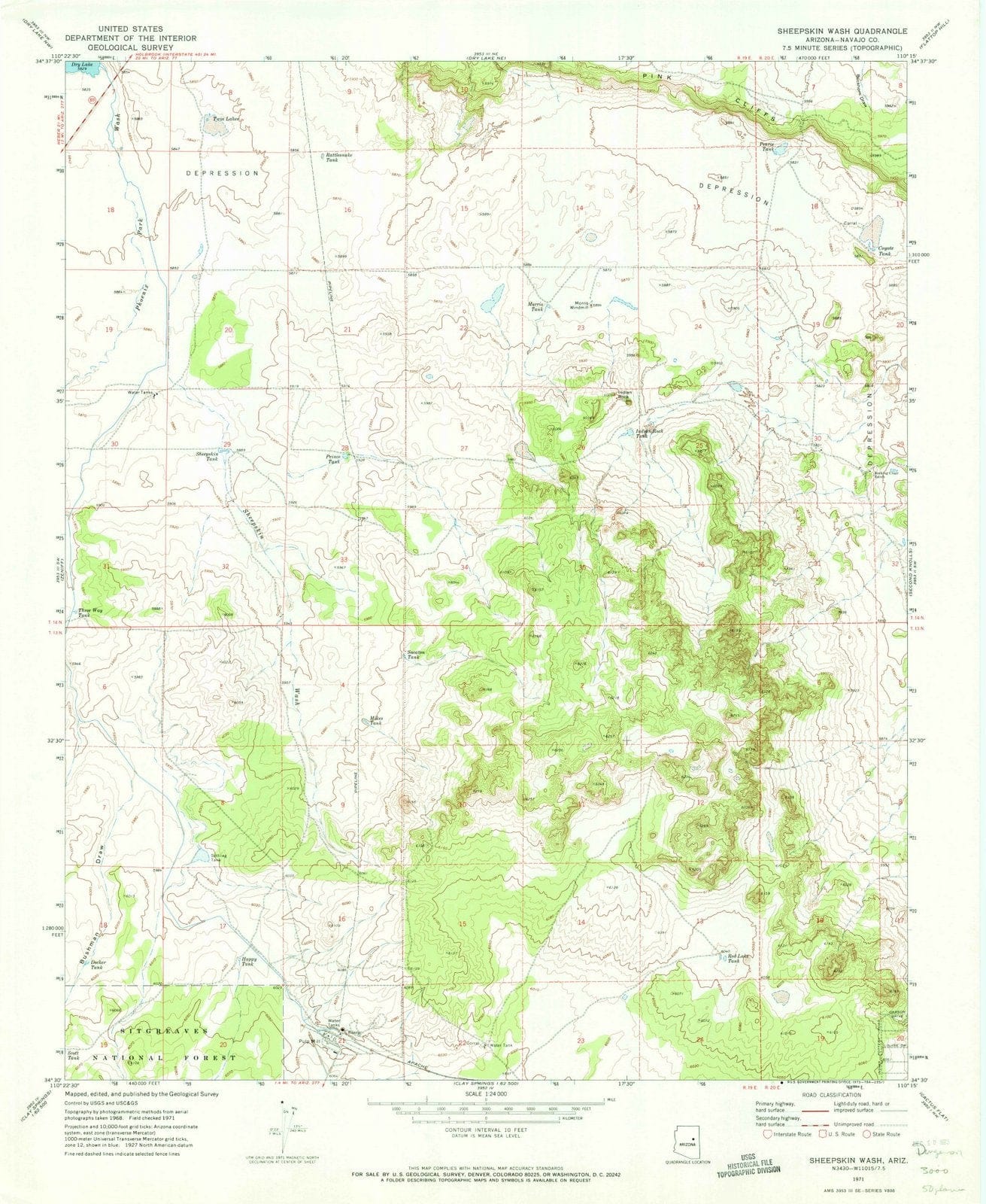 1971 Sheepskin Wash, AZ - Arizona - USGS Topographic Map