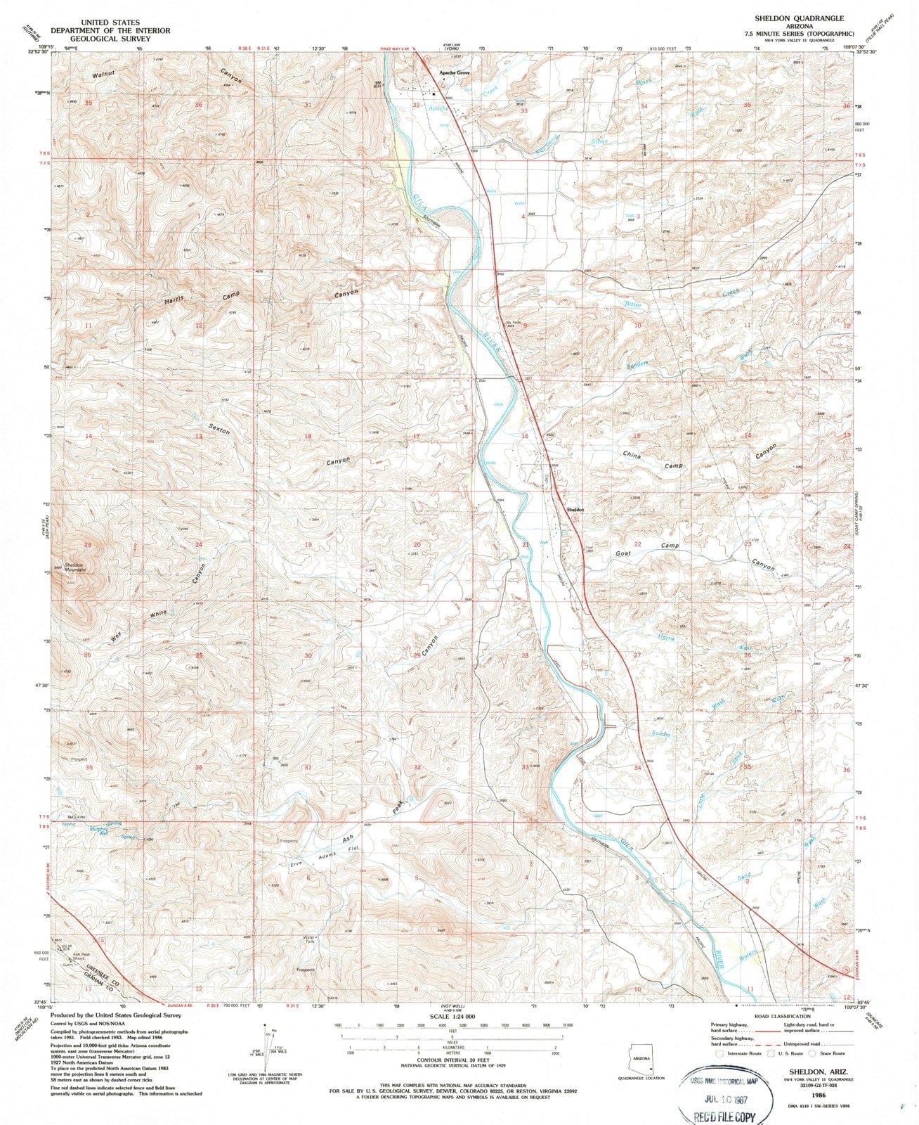 1986 Sheldon, AZ - Arizona - USGS Topographic Map