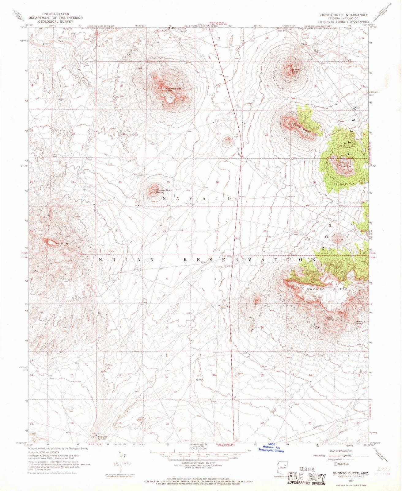 1967 Shonto Butte, AZ - Arizona - USGS Topographic Map