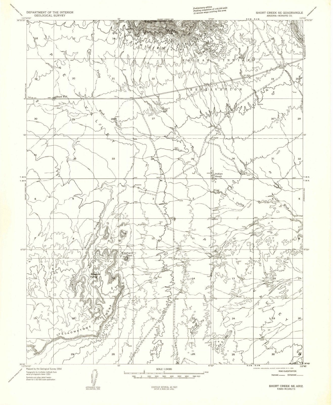 1954 Short Creek, AZ - Arizona - USGS Topographic Map