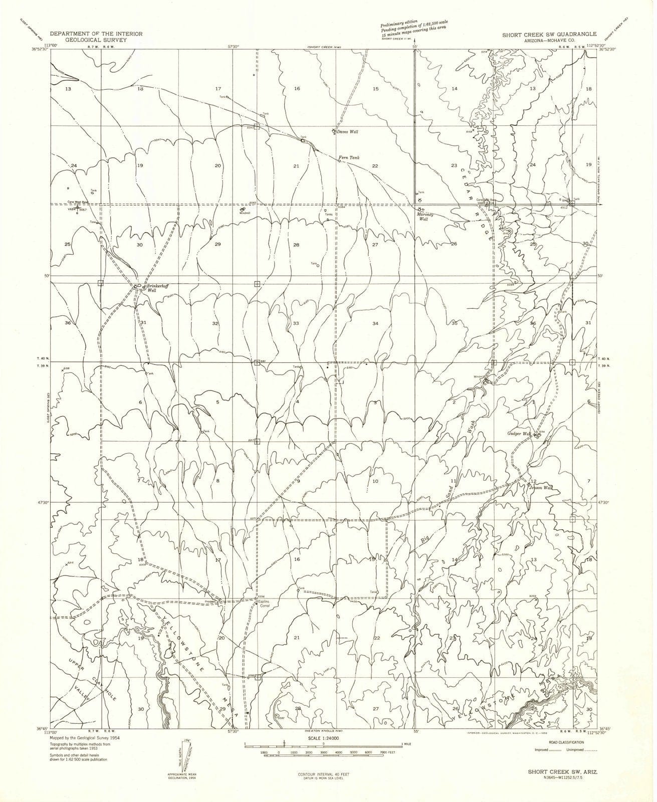 1954 Short Creek, AZ - Arizona - USGS Topographic Map v2