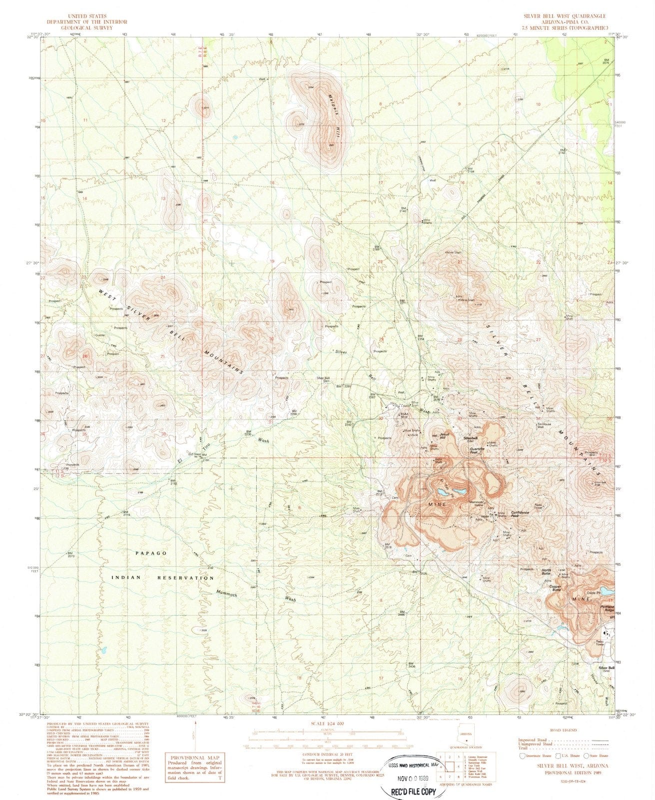 1989 Silver Bell West, AZ - Arizona - USGS Topographic Map