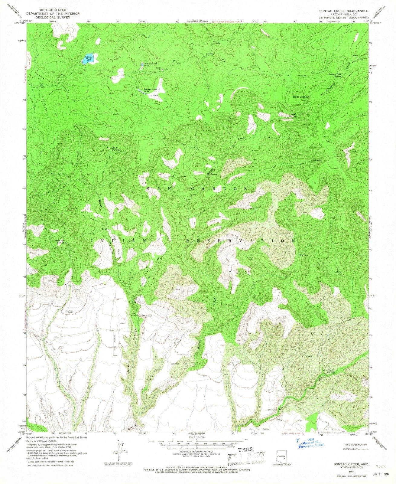 1966 Sontag Creek, AZ - Arizona - USGS Topographic Map