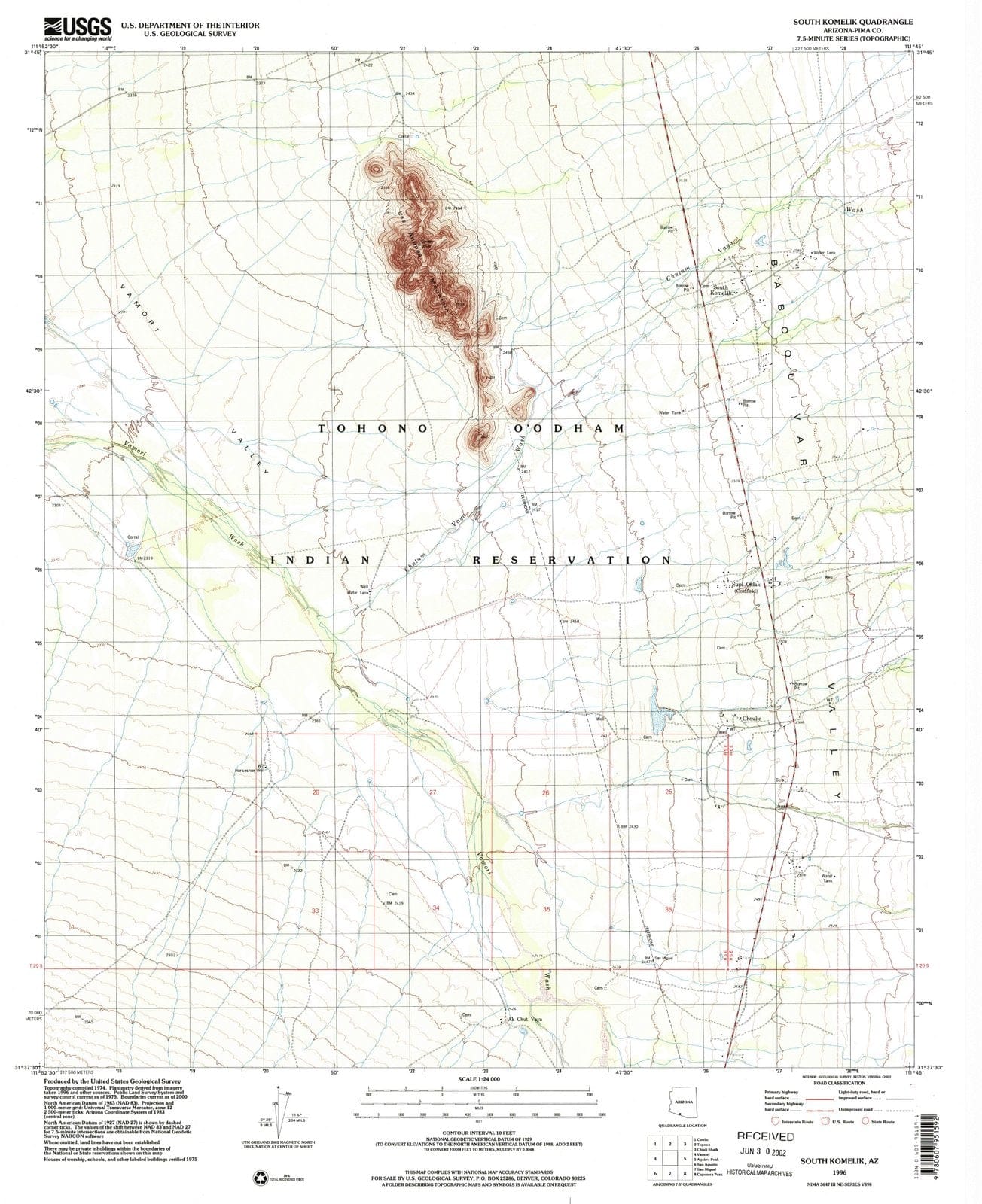 1996 South Komelik, AZ - Arizona - USGS Topographic Map