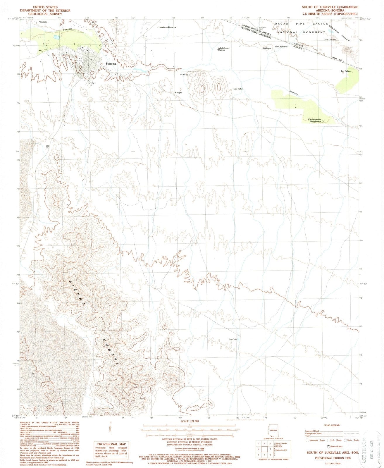 1988 South of Lukeville, AZ - Arizona - USGS Topographic Map
