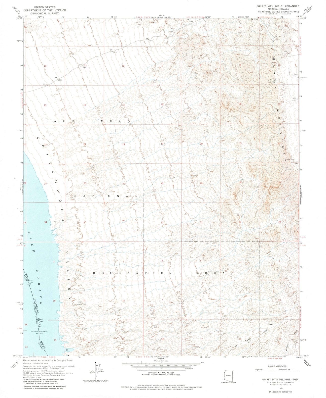 1959 Spirit MTN, AZ - Arizona - USGS Topographic Map