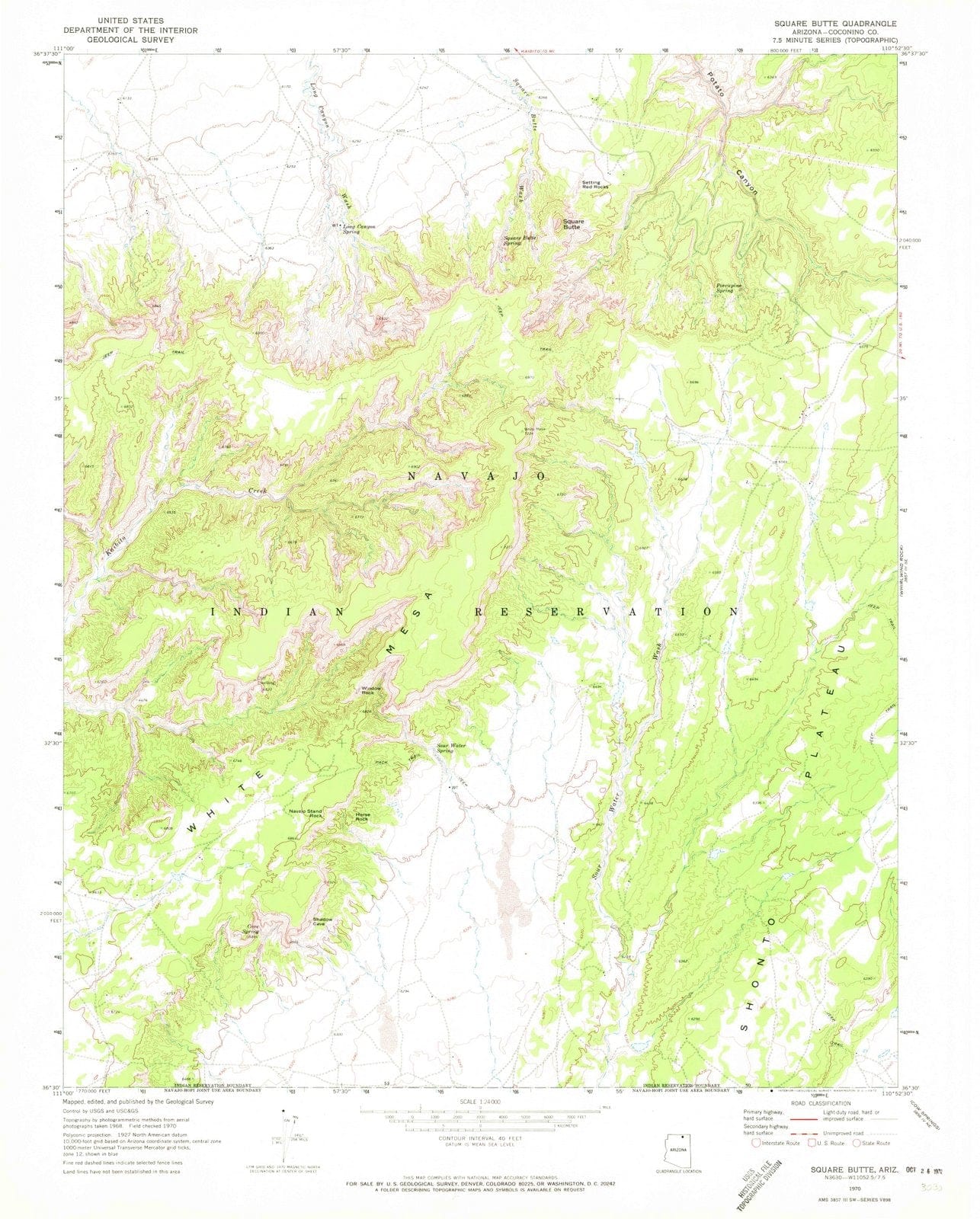 1970 Square Butte, AZ - Arizona - USGS Topographic Map