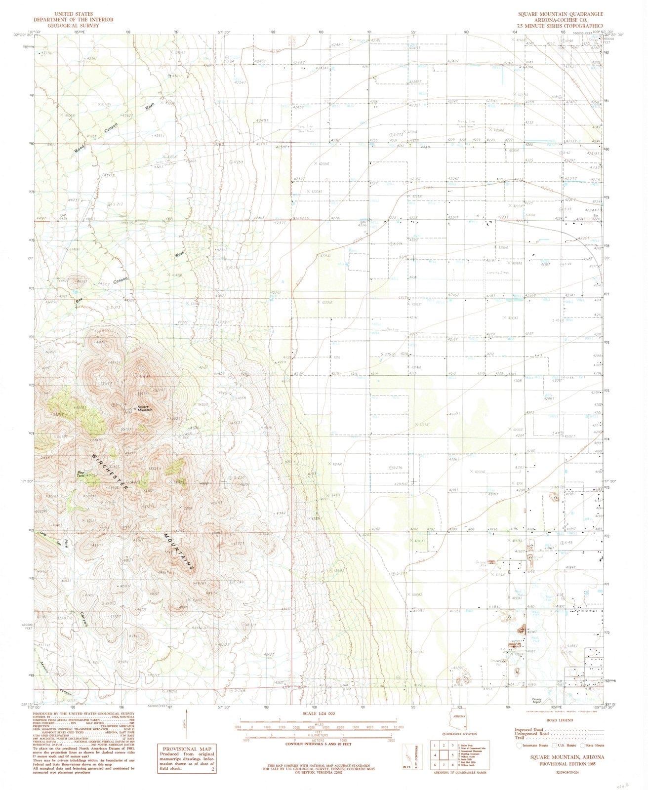 1985 Square Mountain, AZ - Arizona - USGS Topographic Map