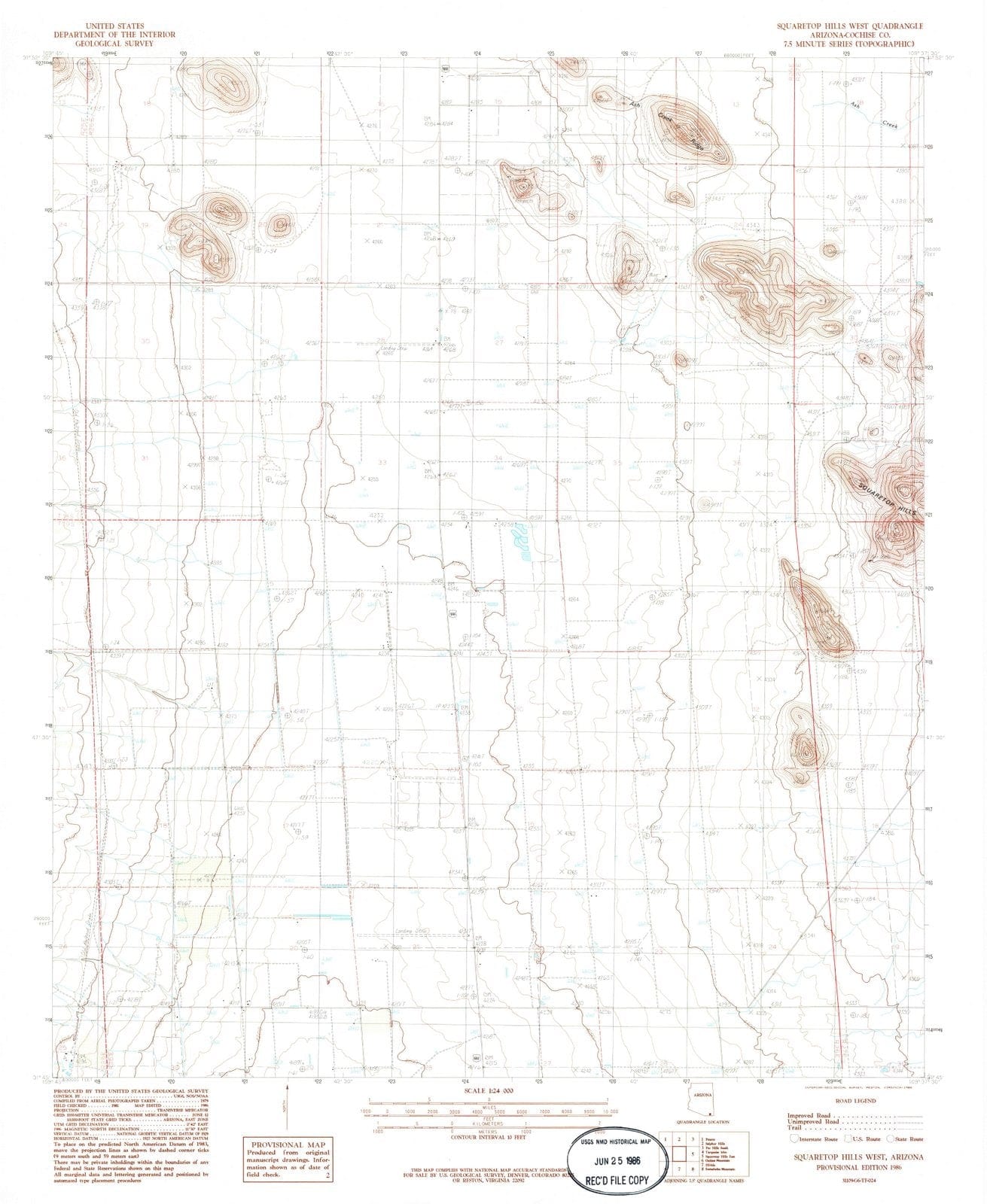 1986 Squaretop Hills West, AZ - Arizona - USGS Topographic Map