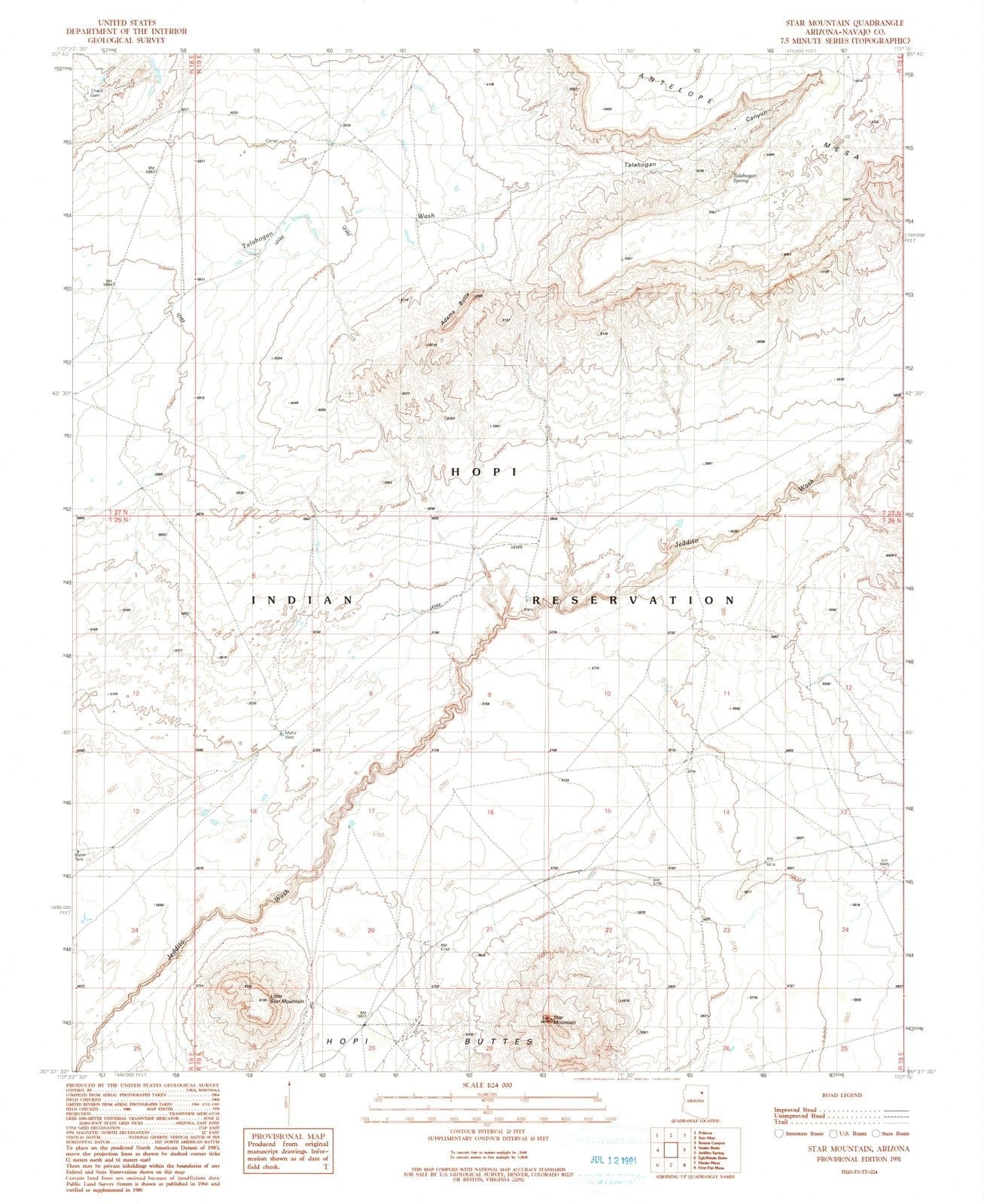1991 Star Mountain, AZ - Arizona - USGS Topographic Map