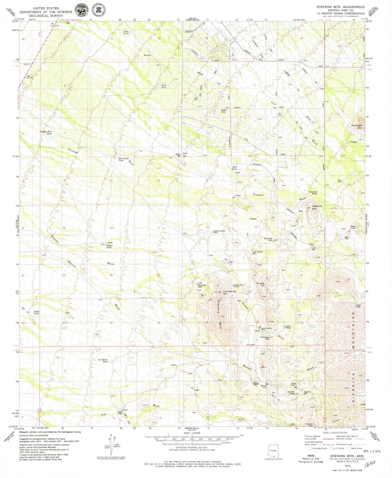 1979 Stevens MTN, AZ - Arizona - USGS Topographic Map