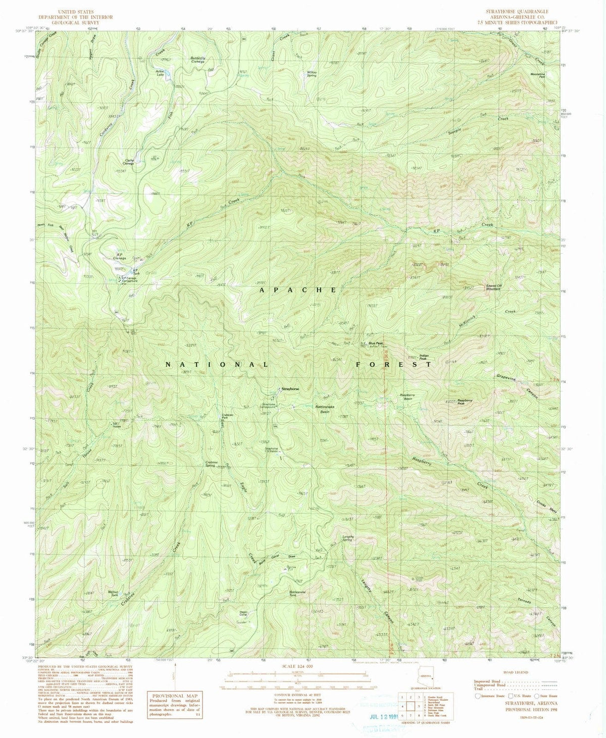 1991 Strayhorse, AZ - Arizona - USGS Topographic Map