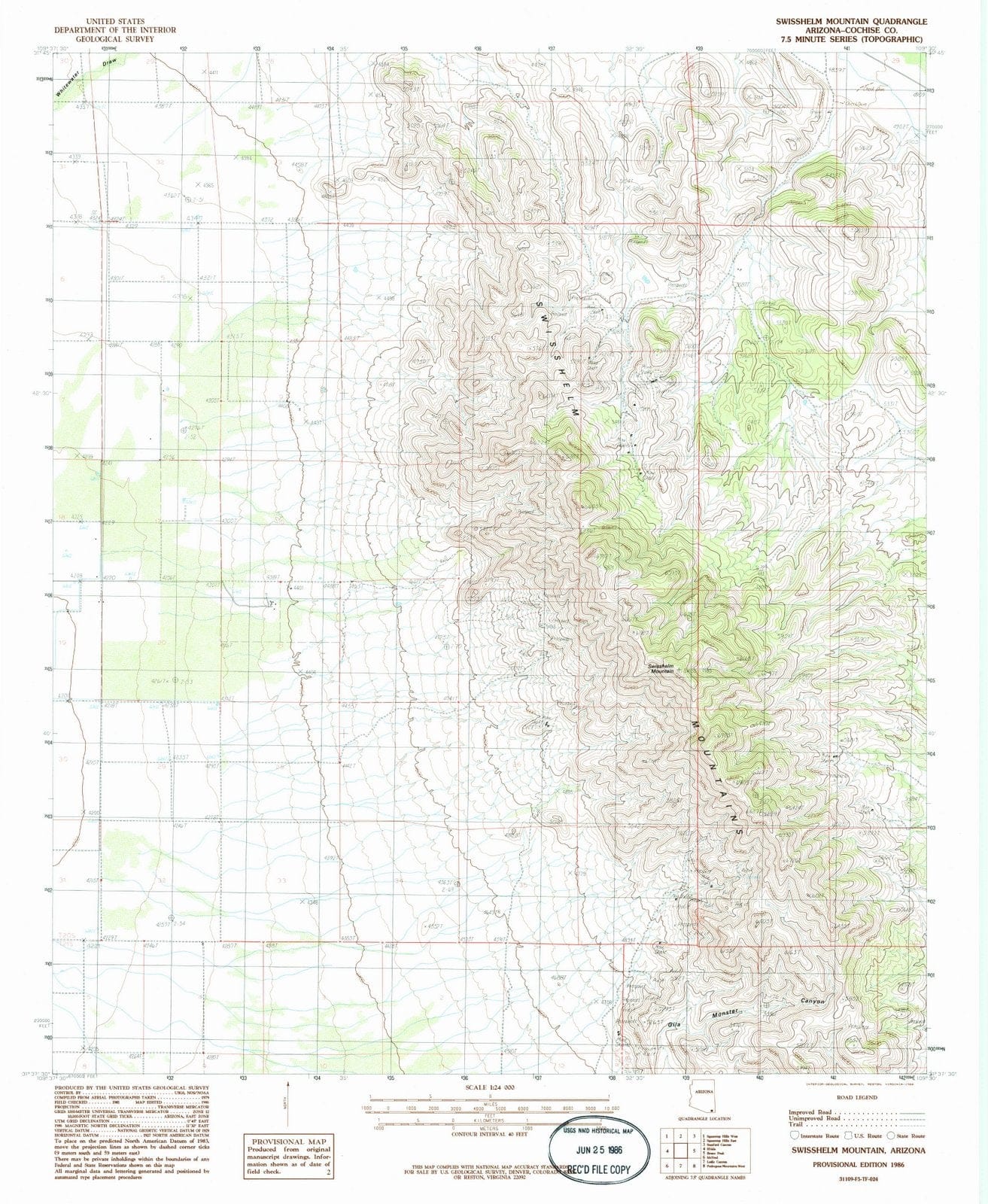 1986 Swisshelm Mountain, AZ - Arizona - USGS Topographic Map