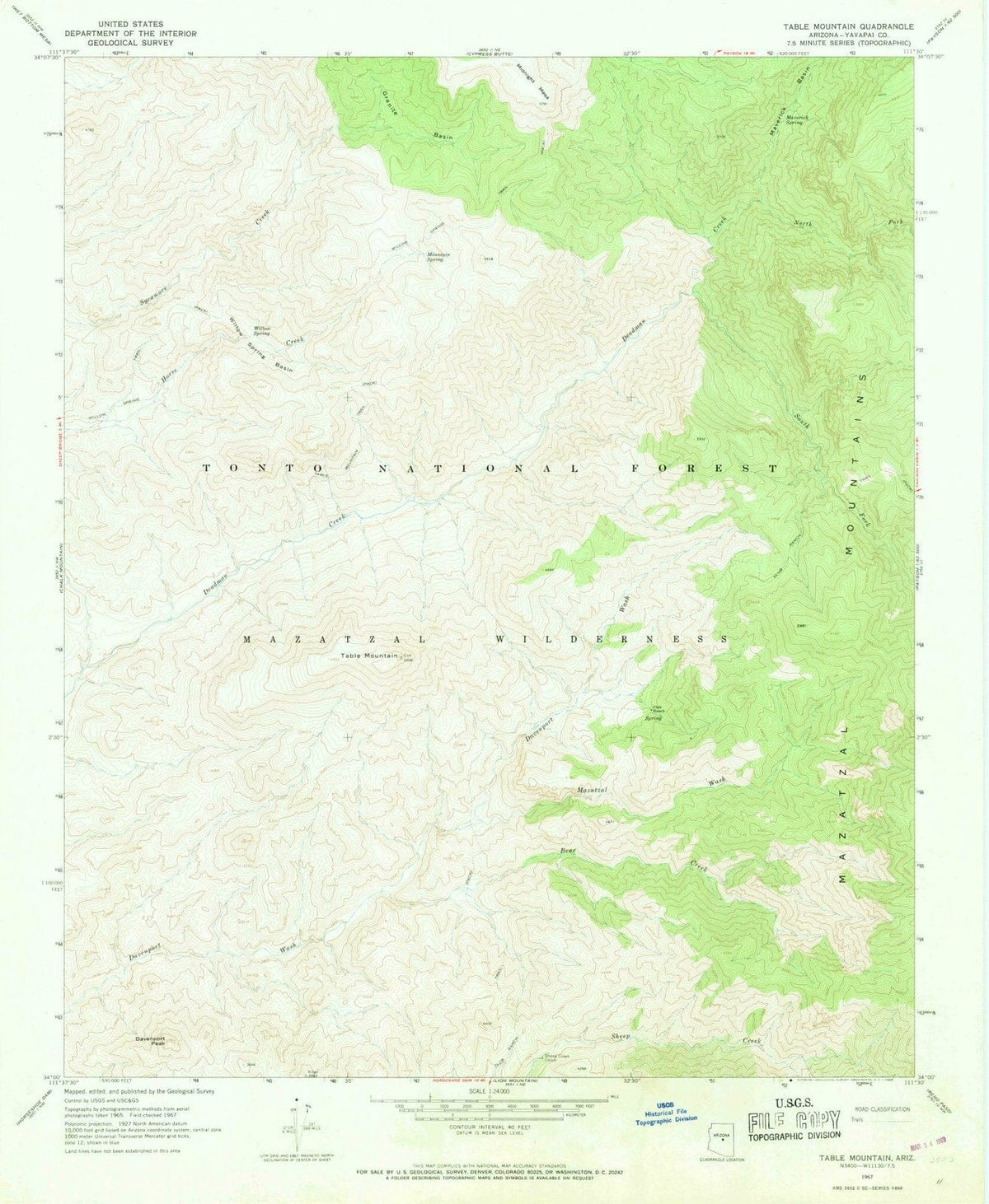 1967 Table Mountain, AZ - Arizona - USGS Topographic Map