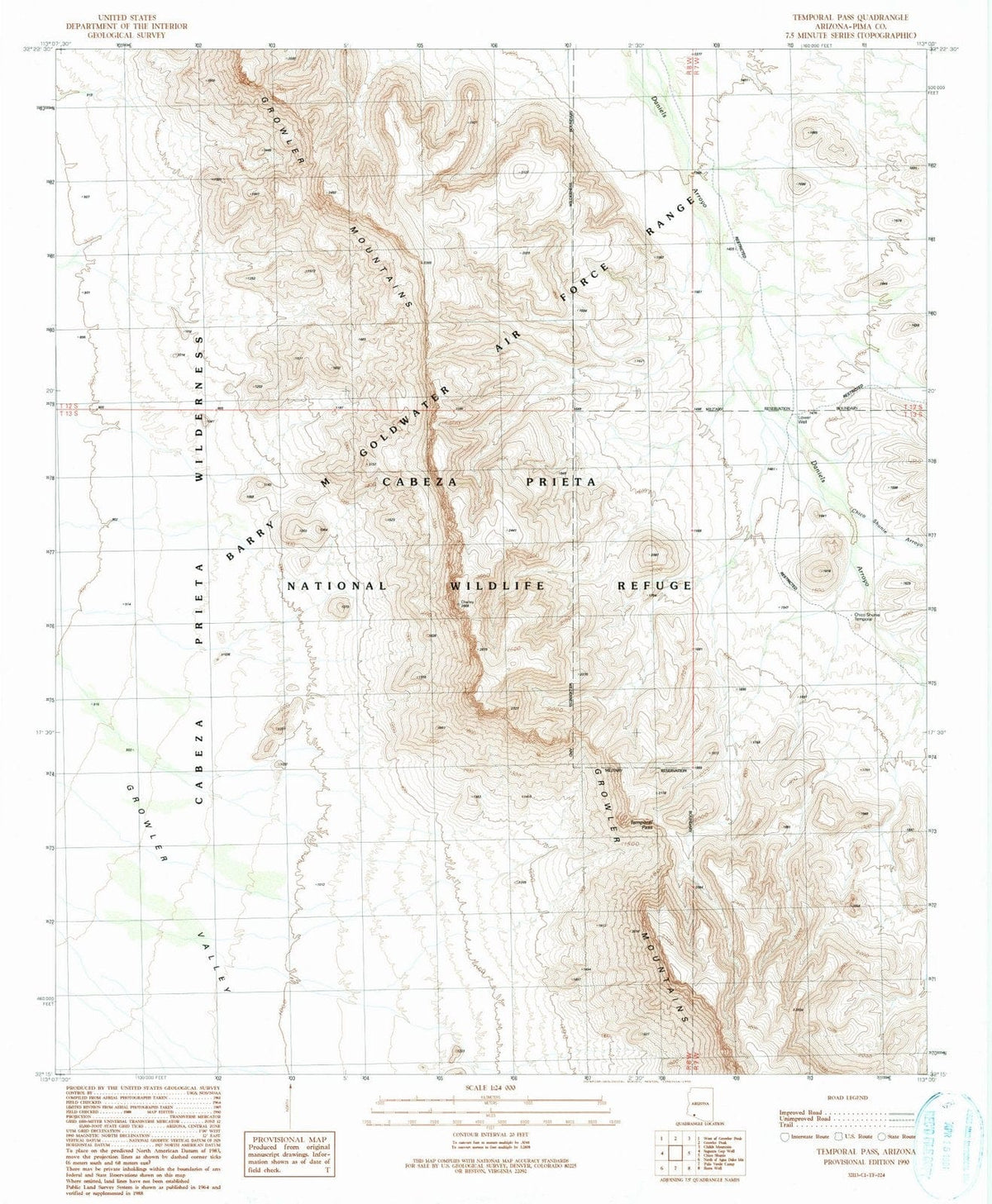 1990 Temporal Pass, AZ - Arizona - USGS Topographic Map