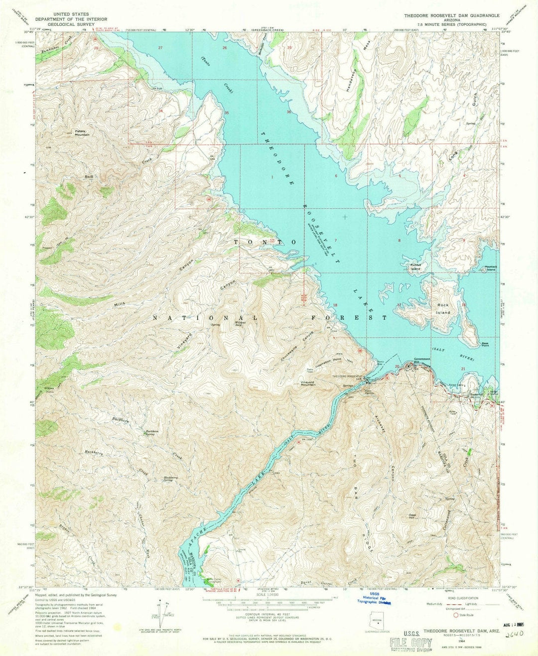 1964 Theodore Rooseveltam, AZ - Arizona - USGS Topographic Map