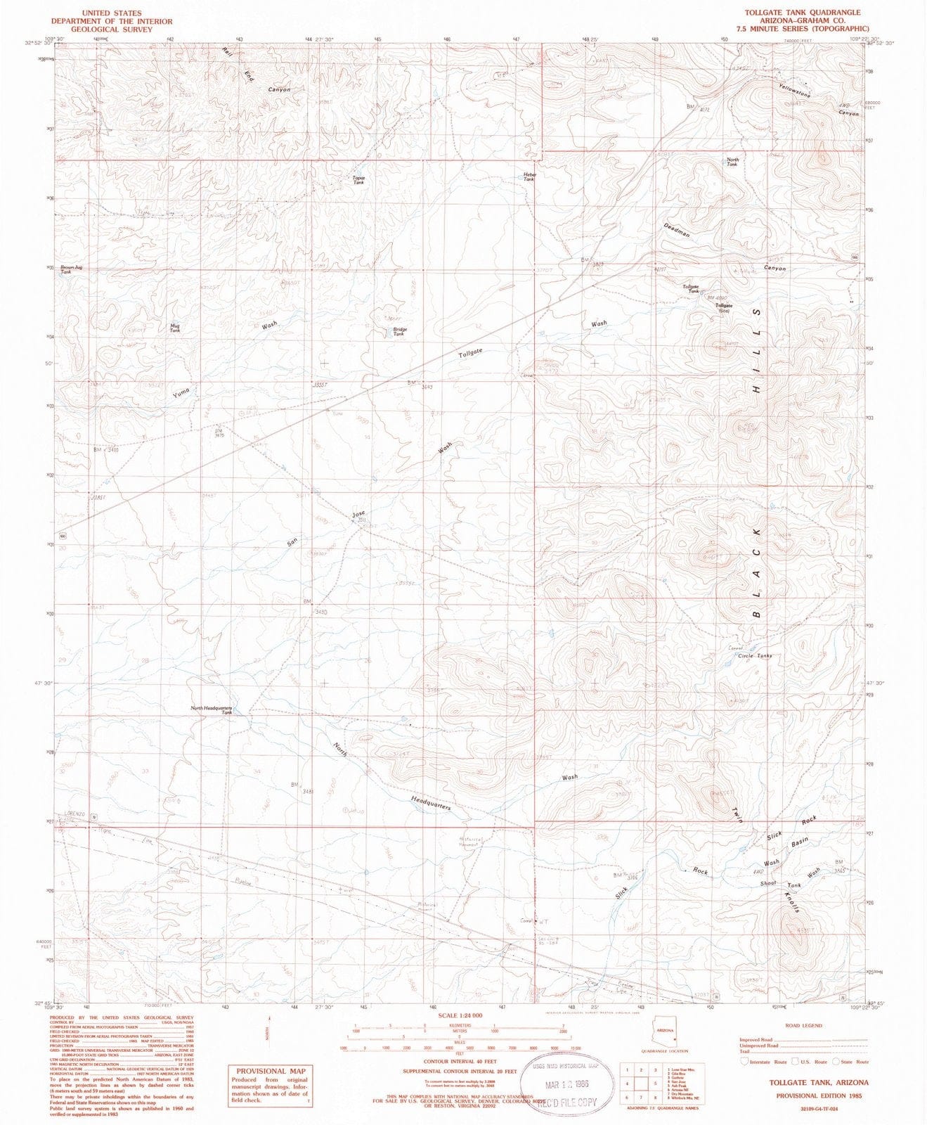1985 Tollgate Tank, AZ - Arizona - USGS Topographic Map