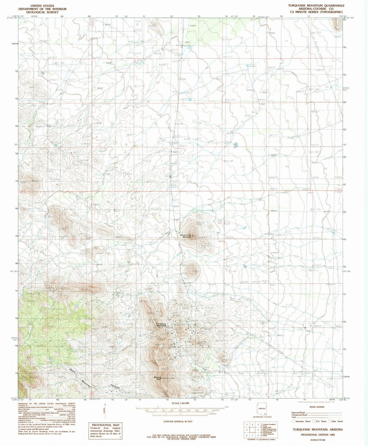 1985 Turquoise Mountain, AZ - Arizona - USGS Topographic Map