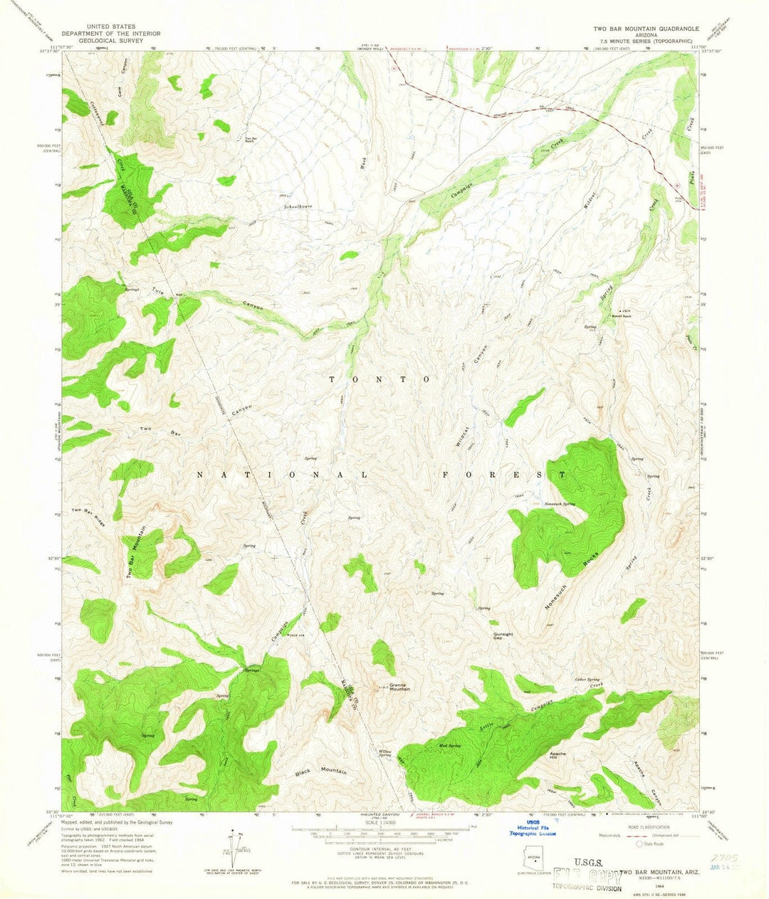 1964 Two Bar Mountain, AZ - Arizona - USGS Topographic Map