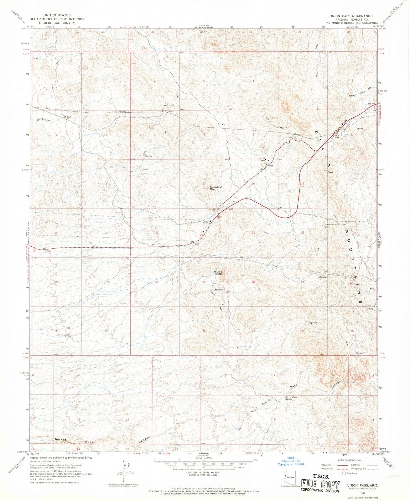1967 Union Pass, AZ - Arizona - USGS Topographic Map