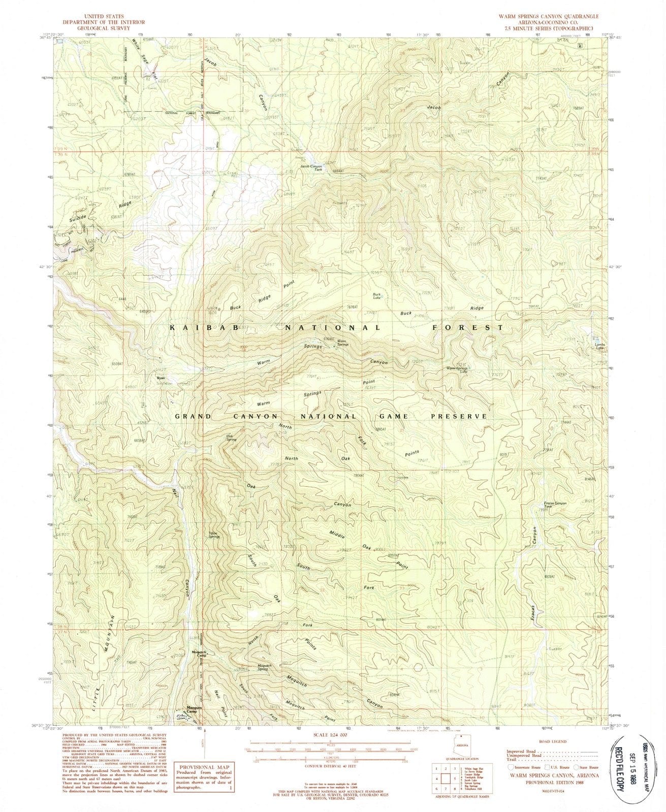 1988 Warm Springs Canyon, AZ - Arizona - USGS Topographic Map