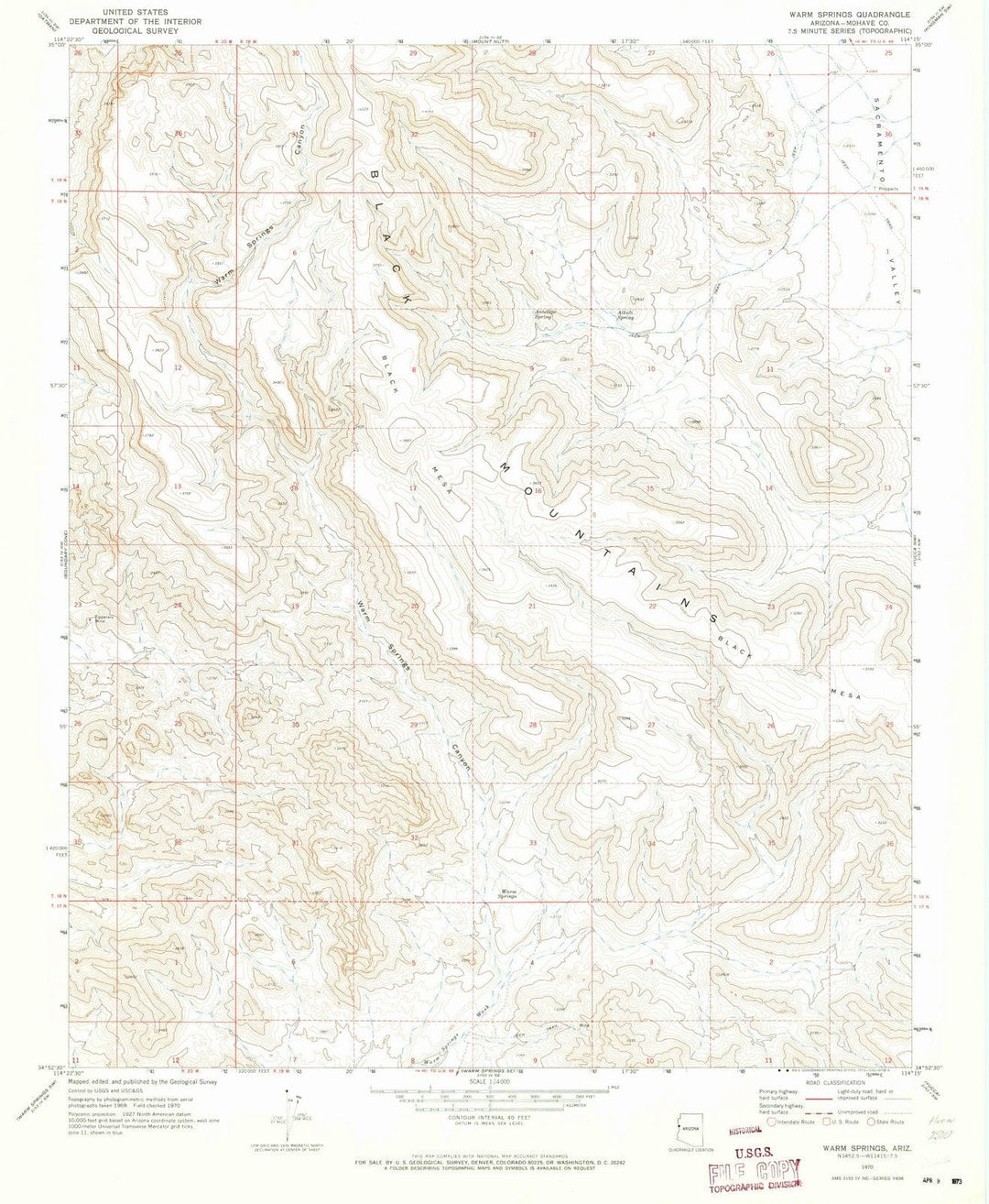 1970 Warm Springs, AZ - Arizona - USGS Topographic Map v3