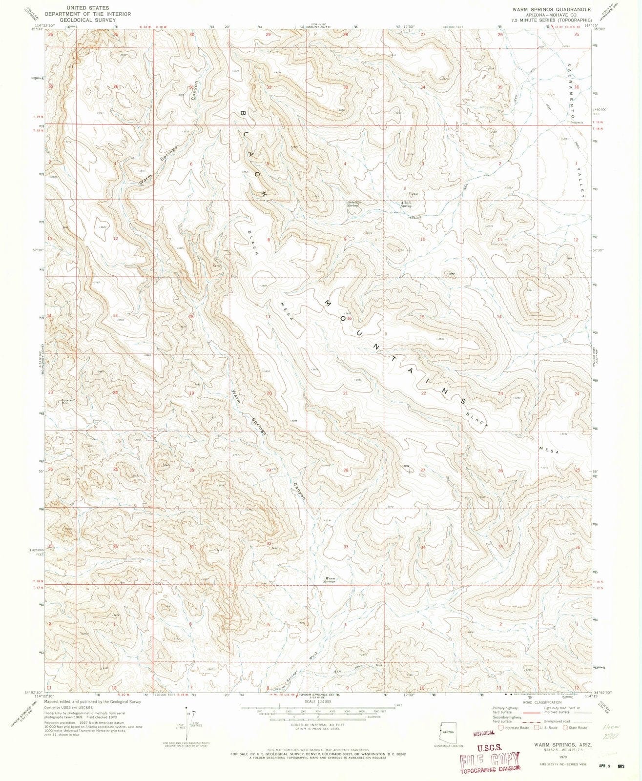 1970 Warm Springs, AZ - Arizona - USGS Topographic Map v3