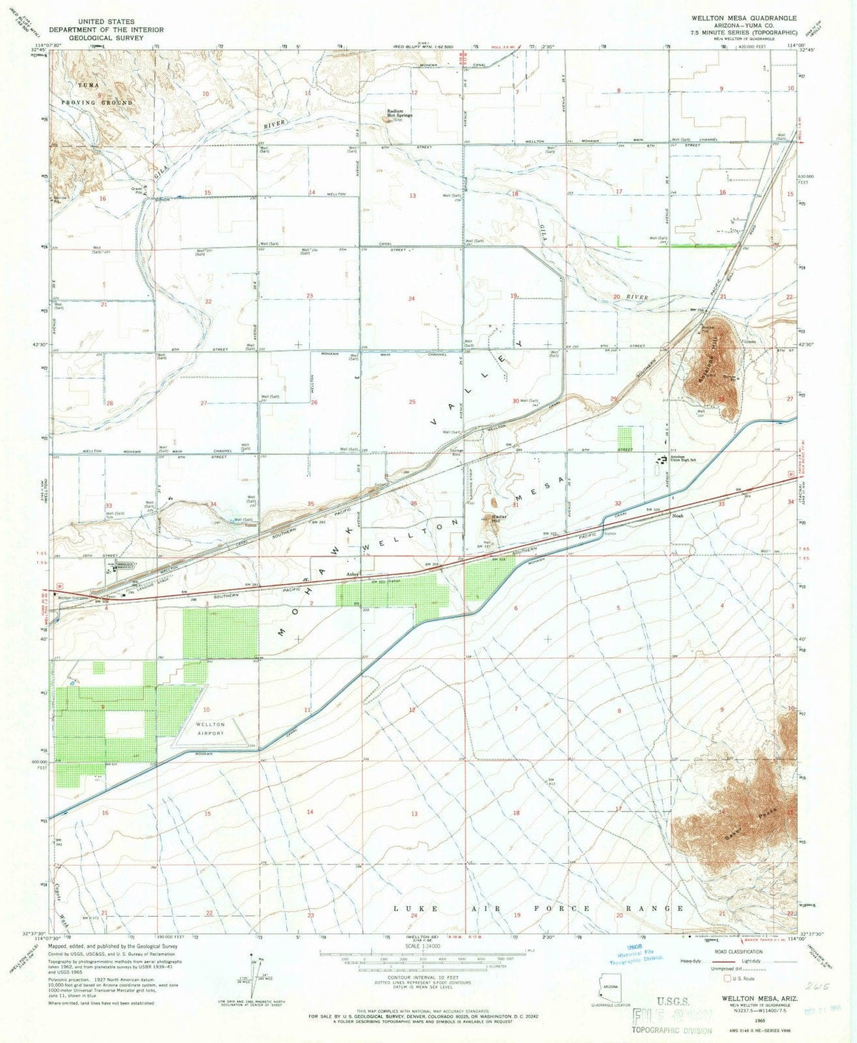 1965 Wellton Mesa, AZ - Arizona - USGS Topographic Map