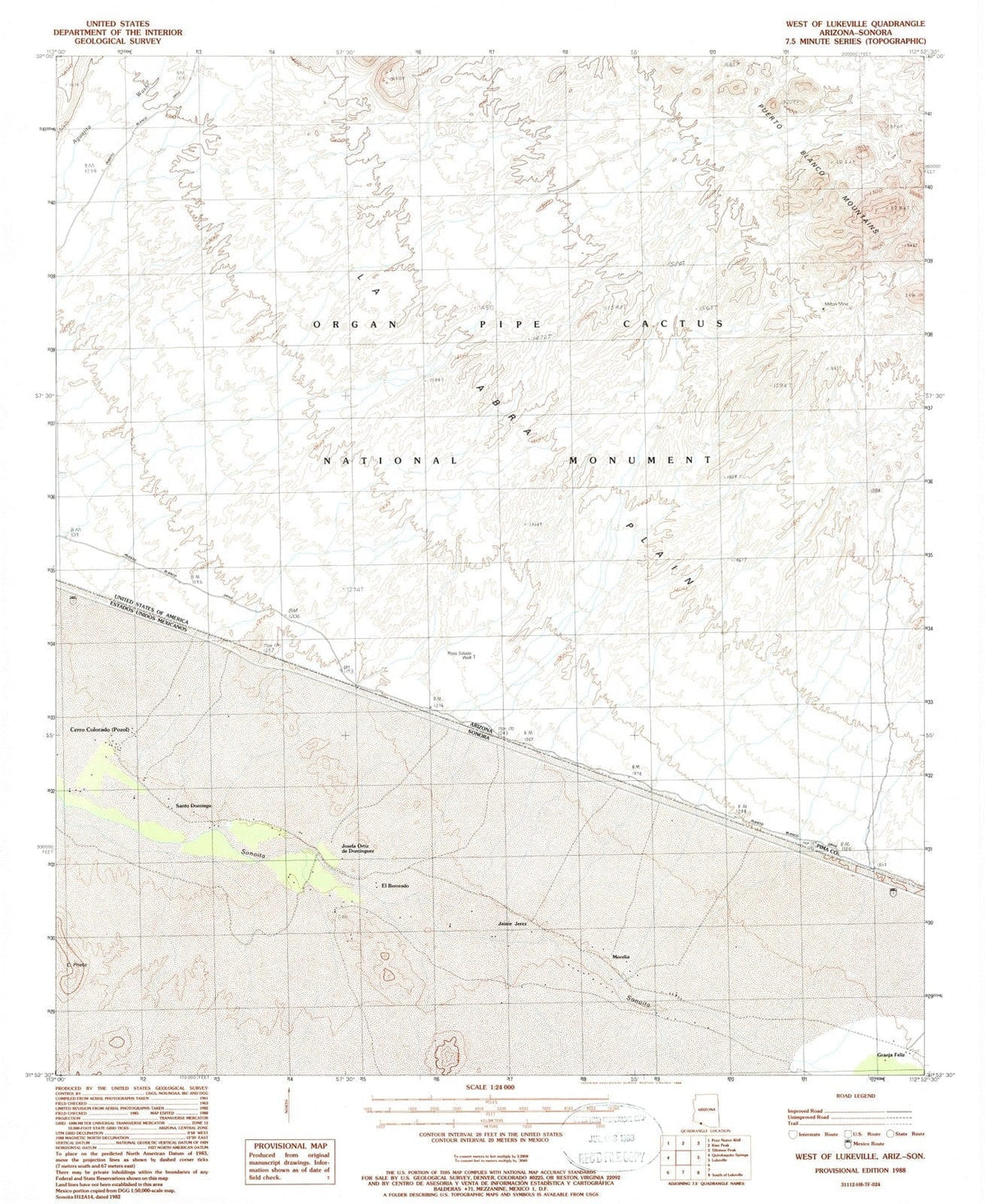 1988 West of Lukeville, AZ - Arizona - USGS Topographic Map
