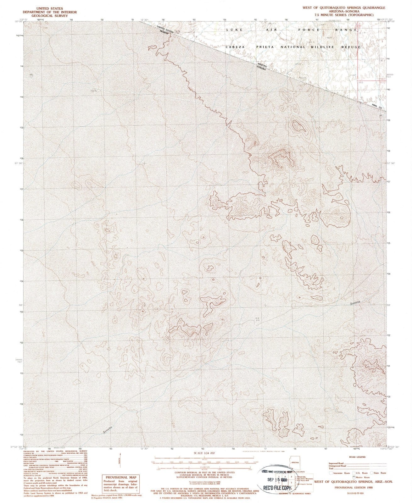 1988 West of Quitobaquito Springs, AZ - Arizona - USGS Topographic Map