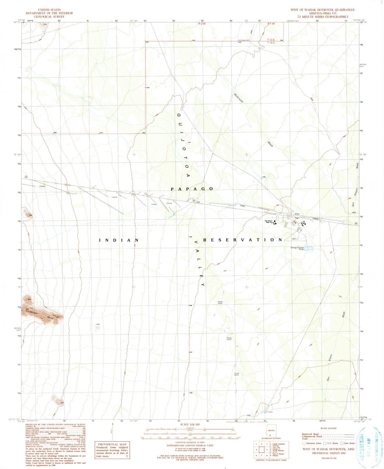 1990 West of Wahak Hotrontk, AZ - Arizona - USGS Topographic Map