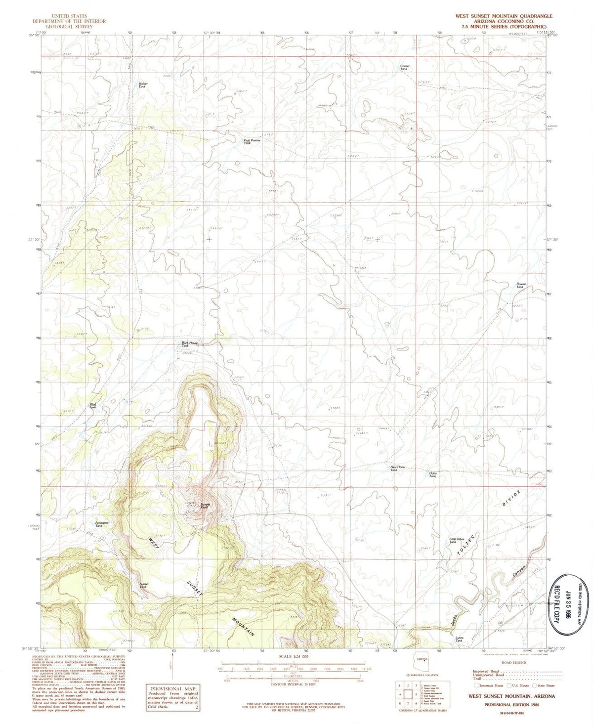 1986 West Sunset Mountain, AZ - Arizona - USGS Topographic Map