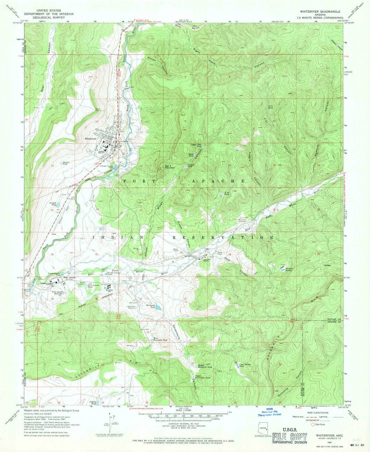 1967 Whiteriver, AZ - Arizona - USGS Topographic Map