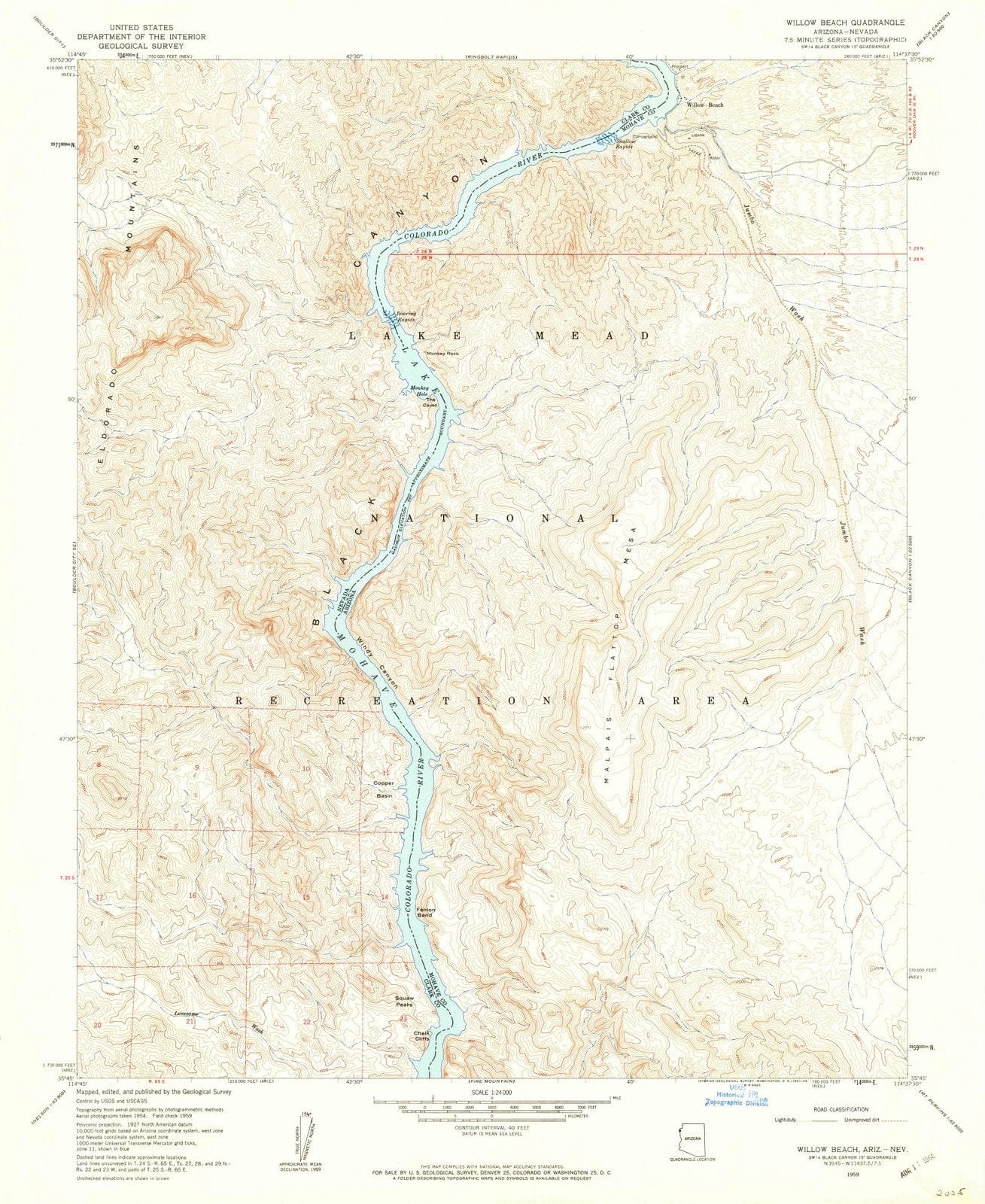 1959 Willow Beach, AZ - Arizona - USGS Topographic Map