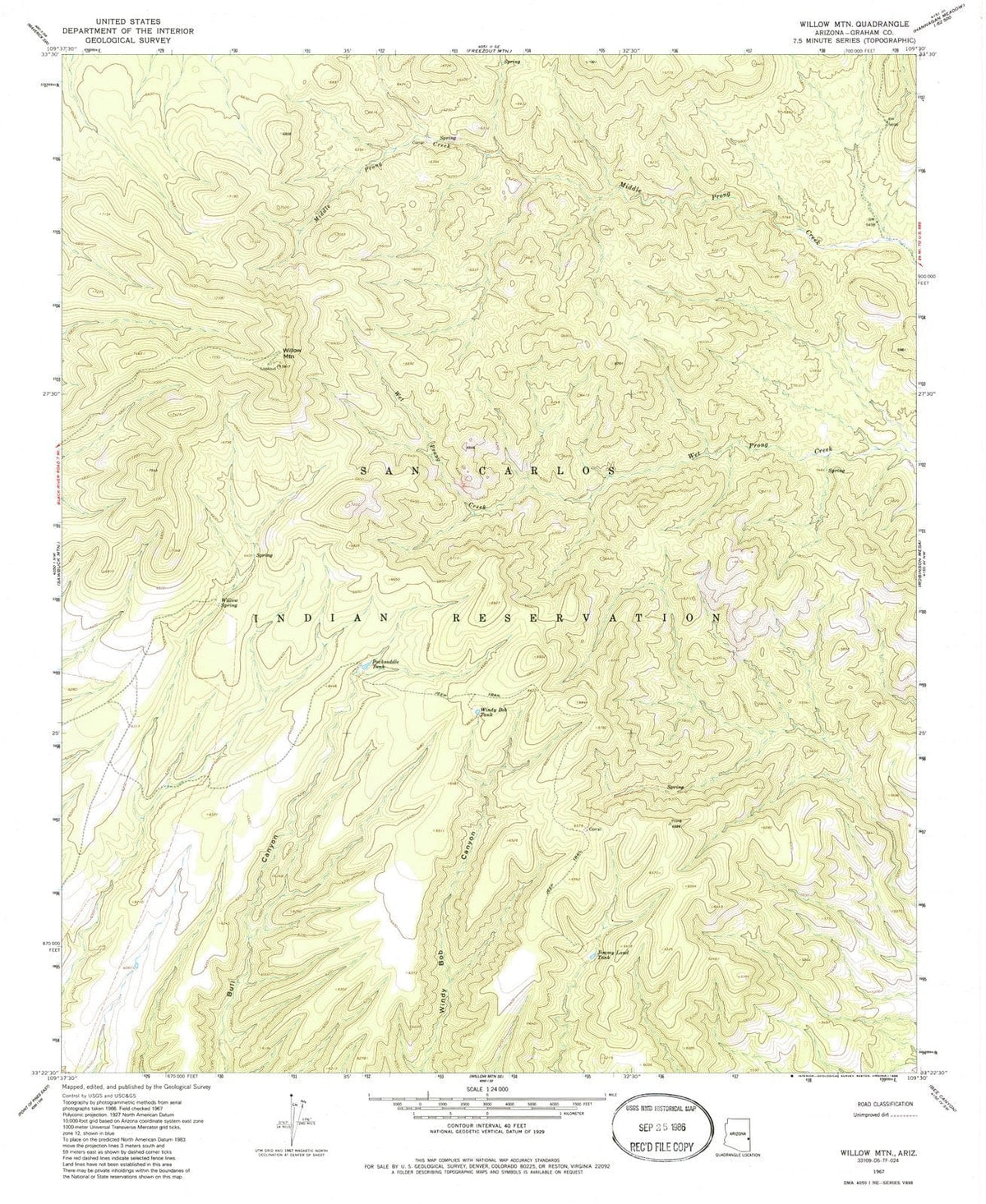 1967 Willow MTN, AZ - Arizona - USGS Topographic Map v2