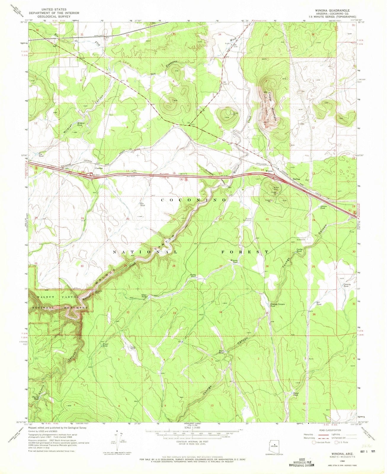 1968 Winona, AZ - Arizona - USGS Topographic Map