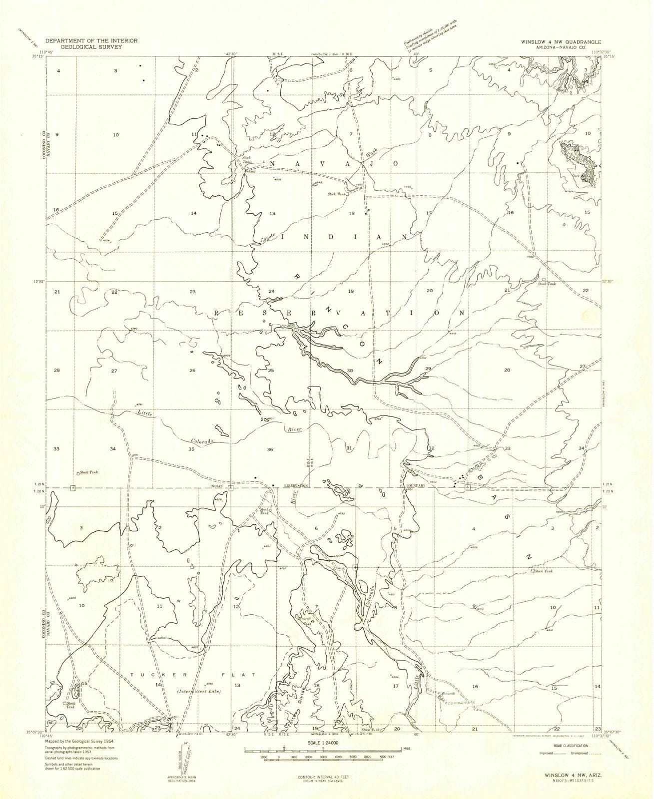 1954 Winslow 4, AZ - Arizona - USGS Topographic Map v2