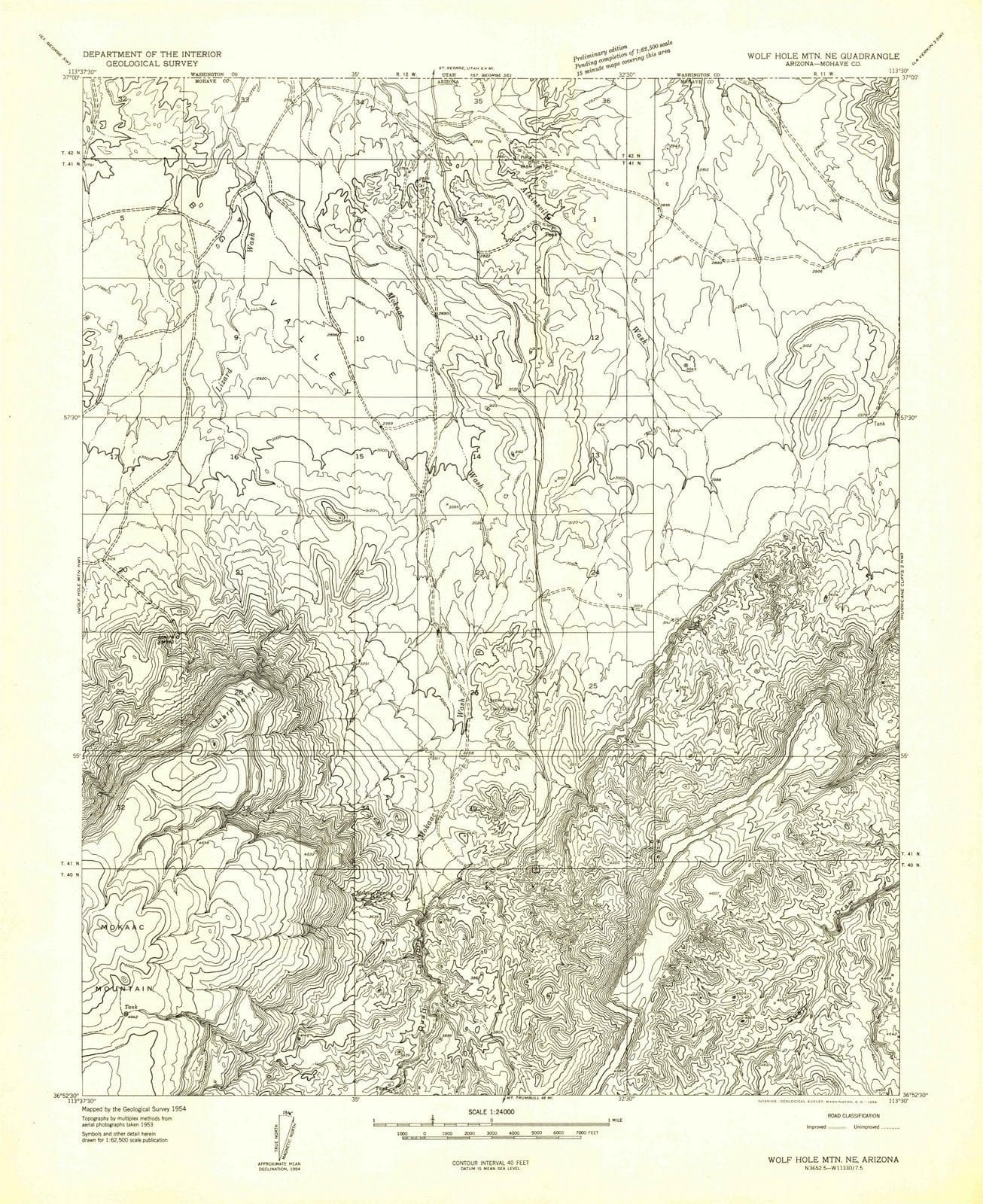 1954 Wolf Hole MTN, AZ - Arizona - USGS Topographic Map