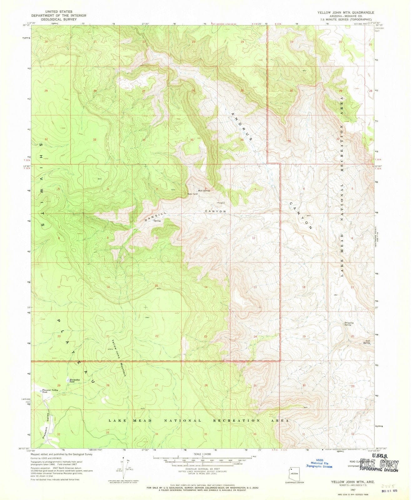 1967 Yellow John MTN, AZ - Arizona - USGS Topographic Map