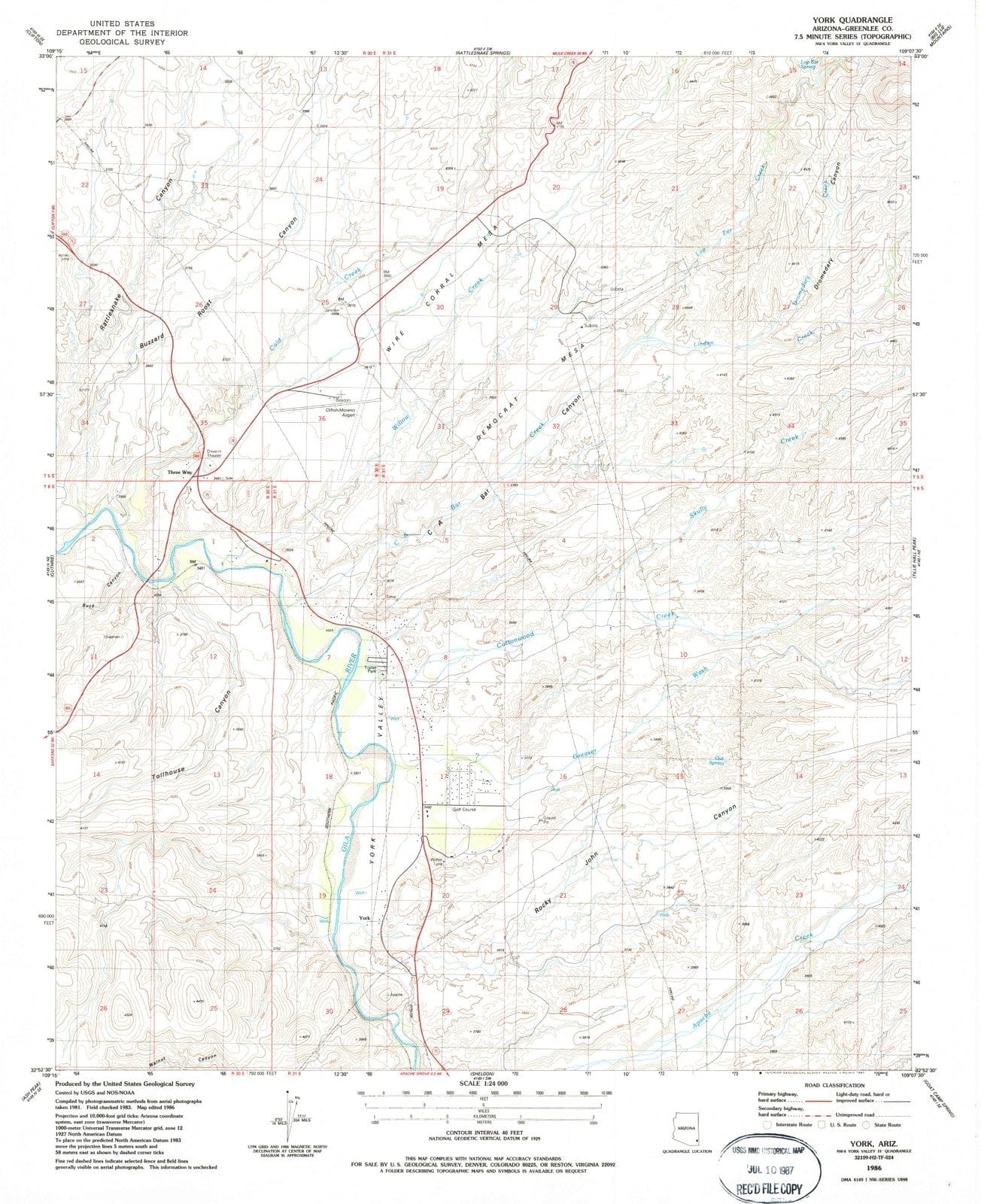 1986 York, AZ - Arizona - USGS Topographic Map
