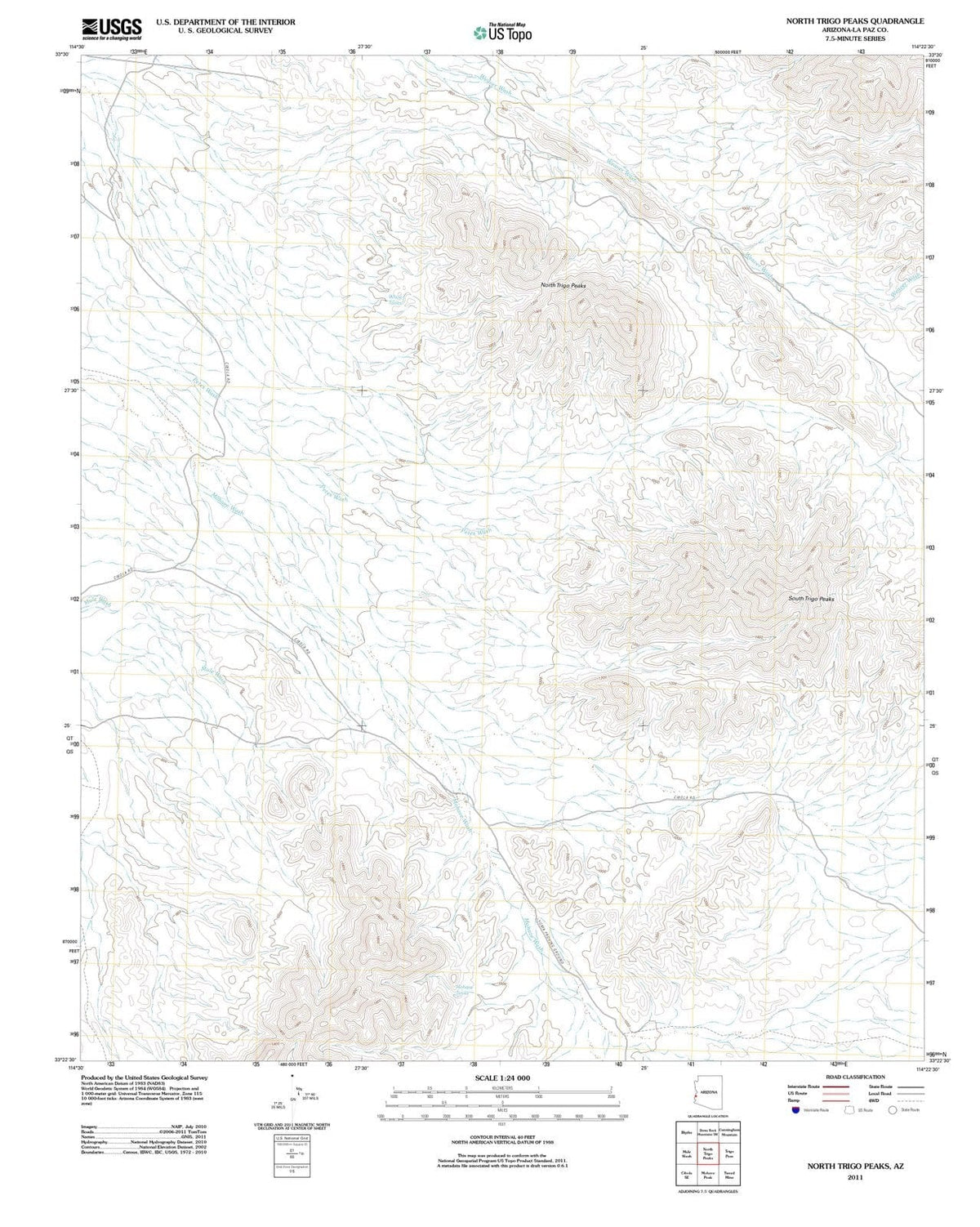 2011 North Trigo Peaks, AZ - Arizona - USGS Topographic Map