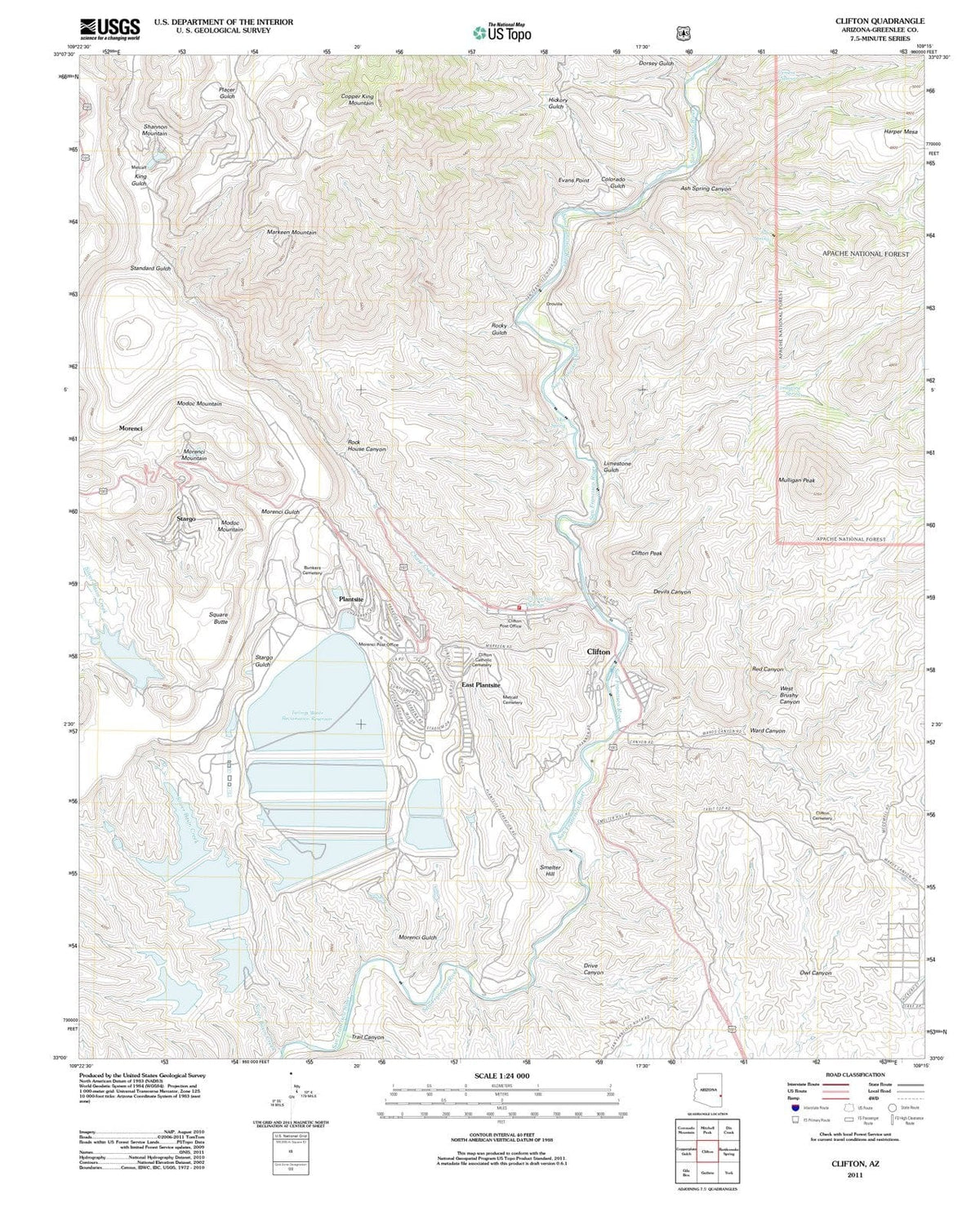 2011 Clifton, AZ - Arizona - USGS Topographic Map