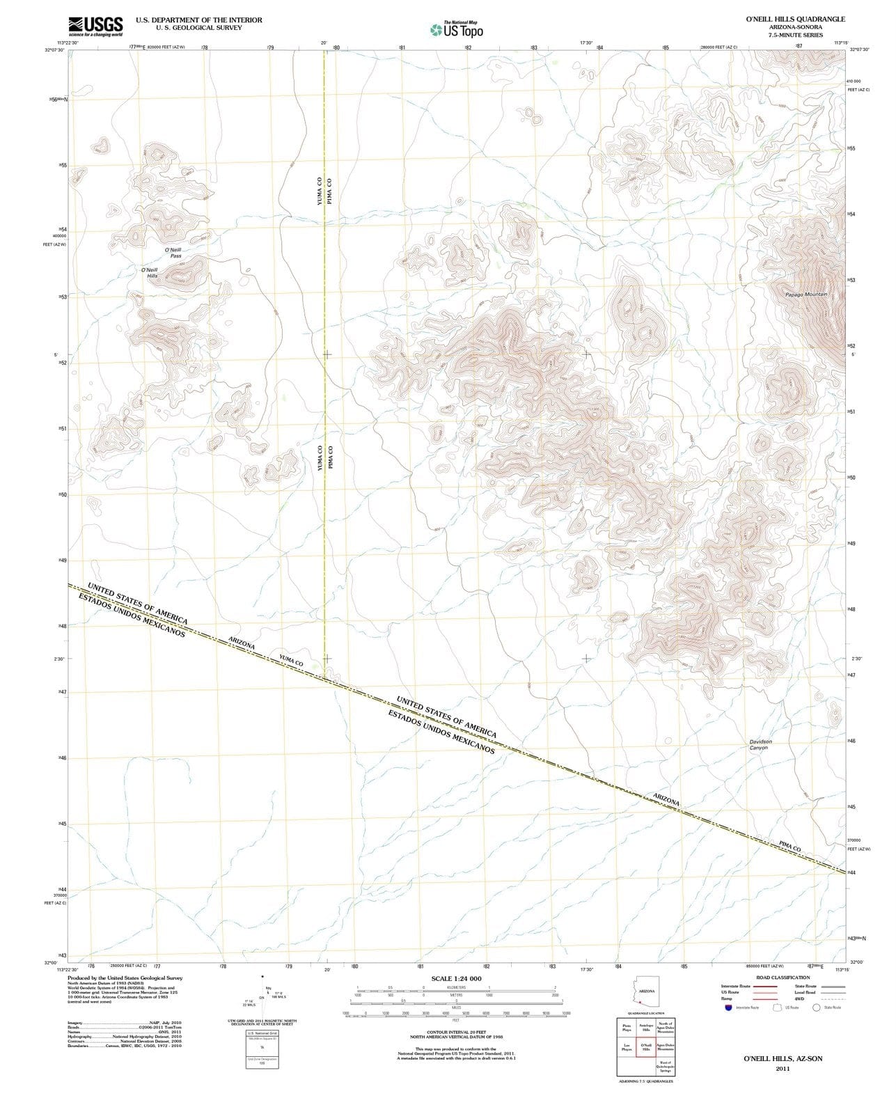 2011 O'Neill Hills, AZ - Arizona - USGS Topographic Map