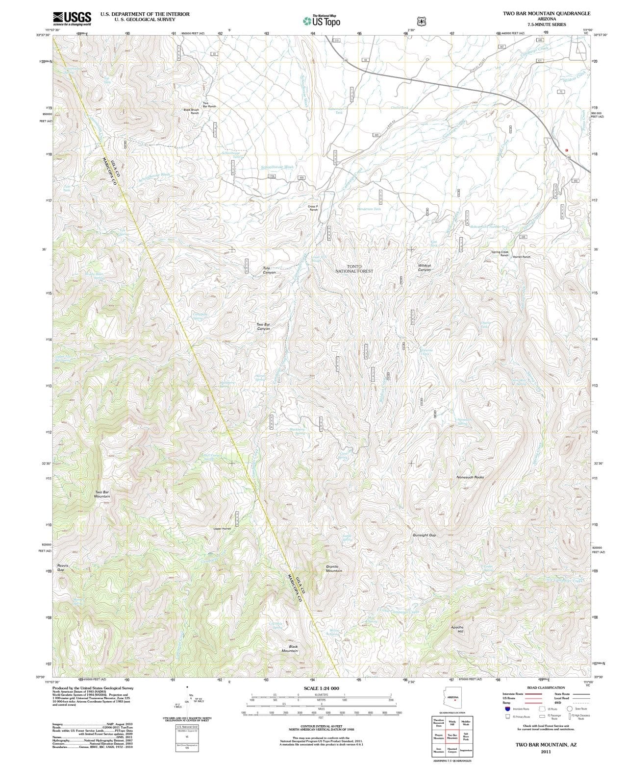 2011 Two Bar Mountain, AZ - Arizona - USGS Topographic Map
