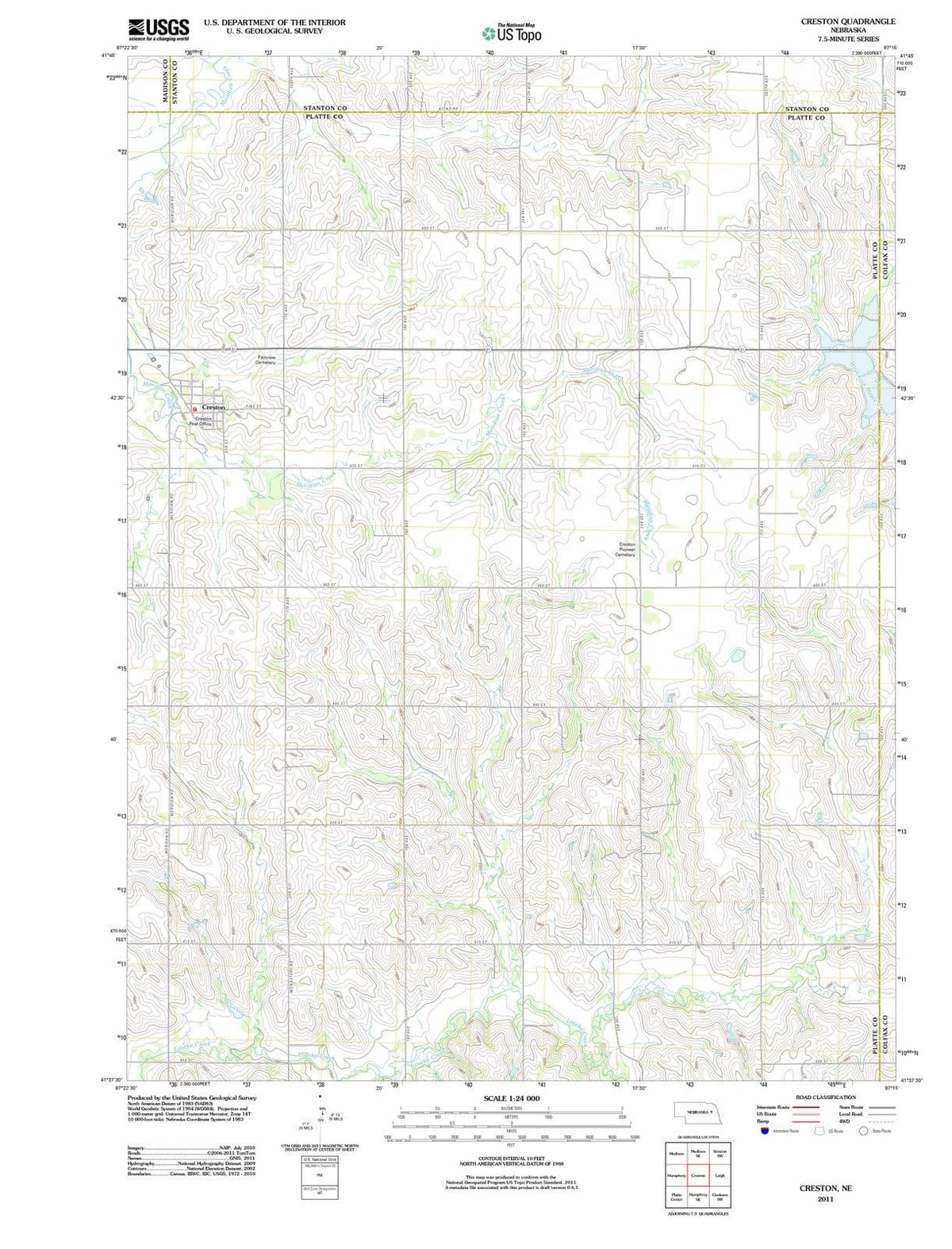 2011 Creston, NE - Nebraska - USGS Topographic Map