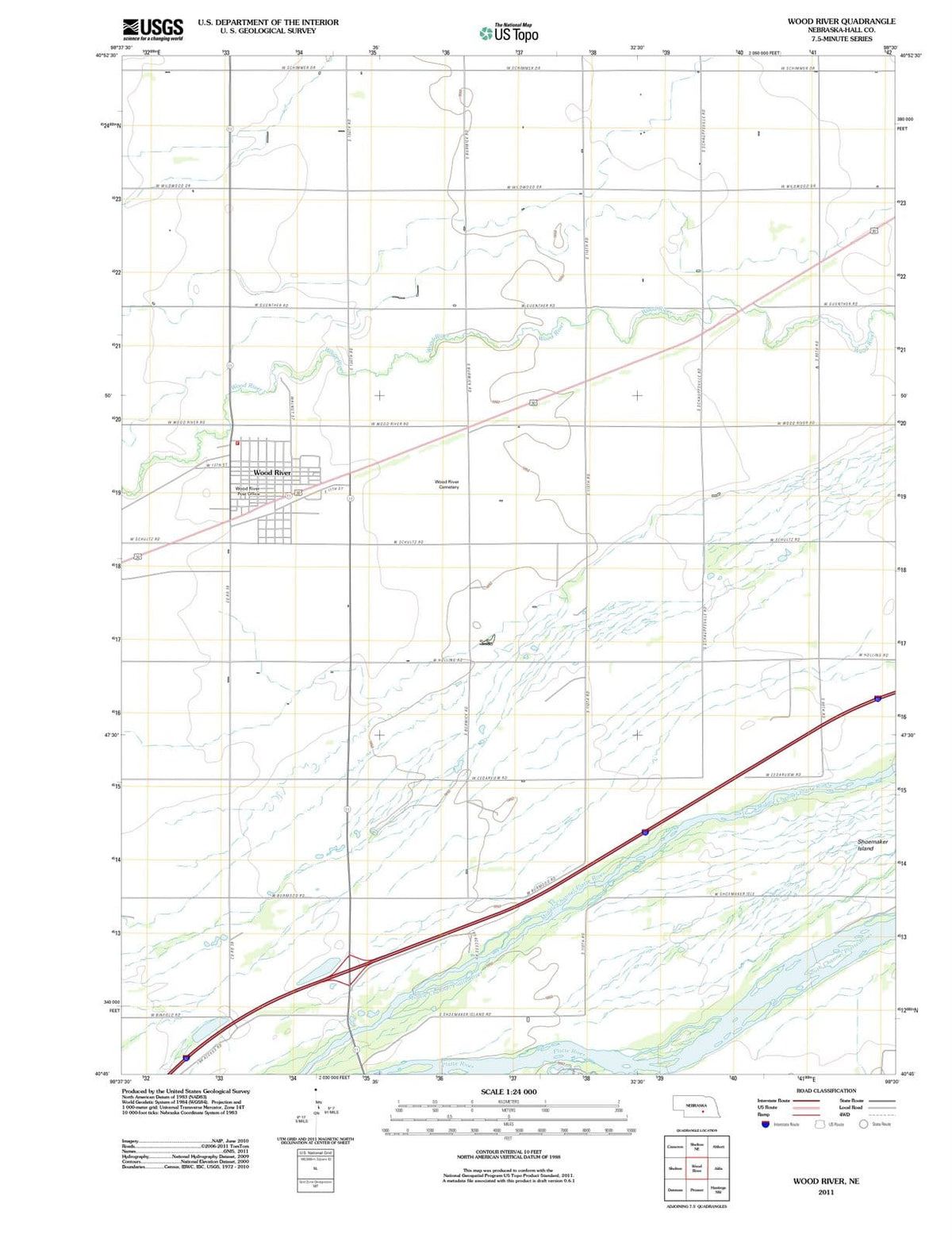 2011 Wood River, NE - Nebraska - USGS Topographic Map