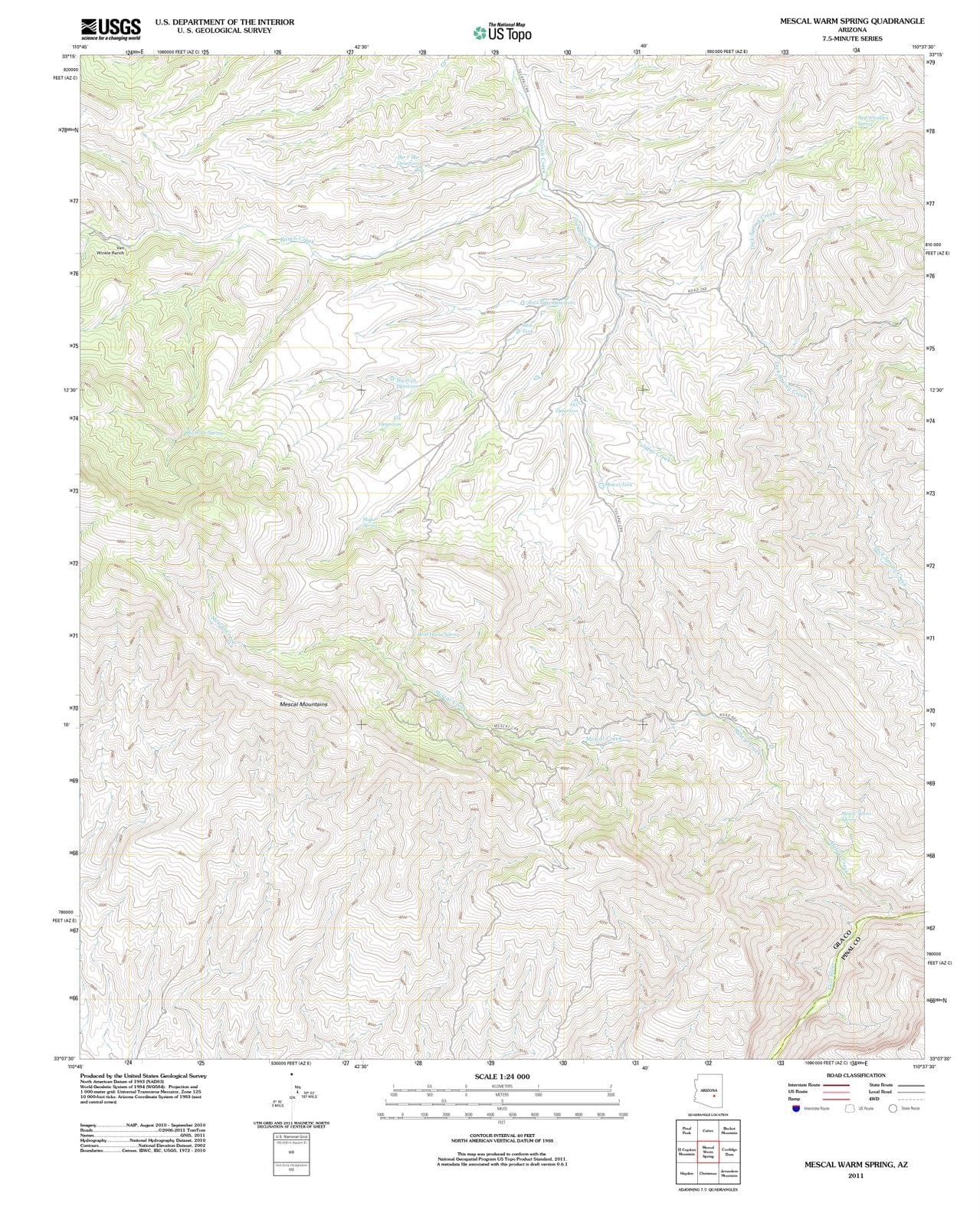 2011 Mescal Warm Spring, AZ - Arizona - USGS Topographic Map