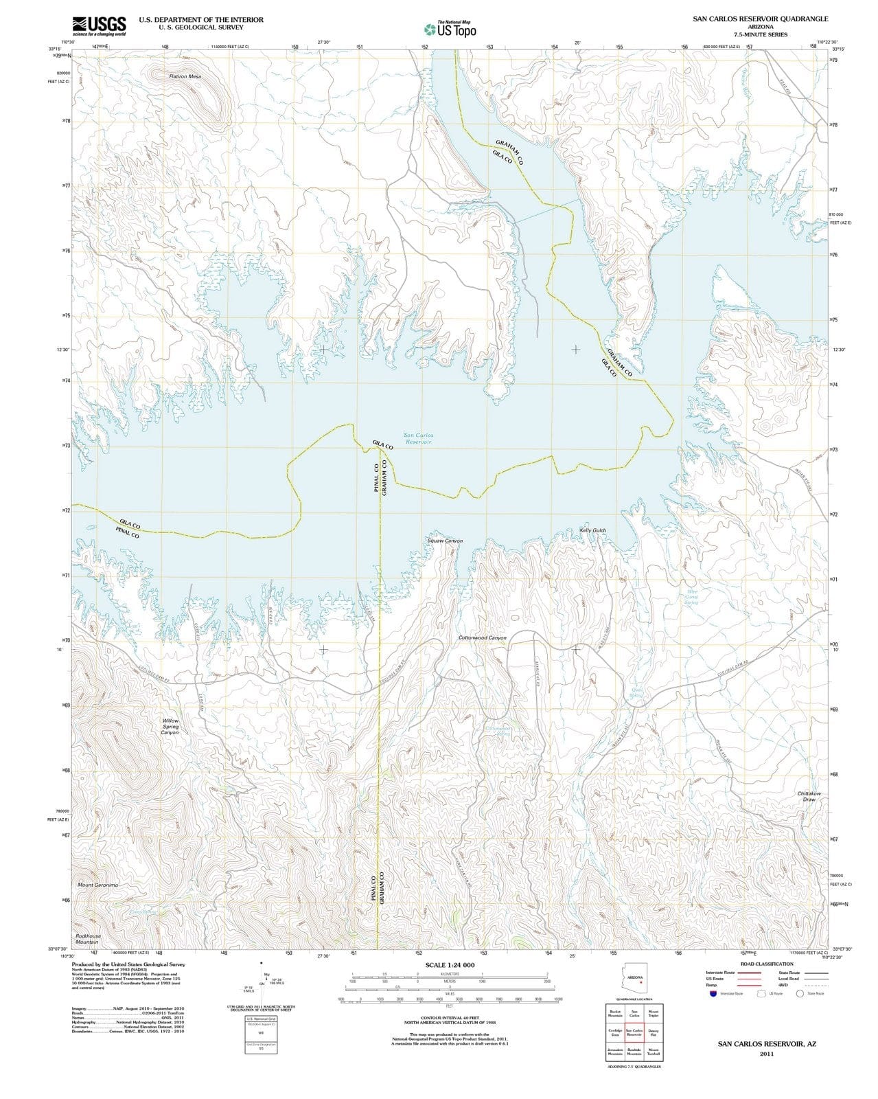 2011 San Carlos Reservoir, AZ - Arizona - USGS Topographic Map